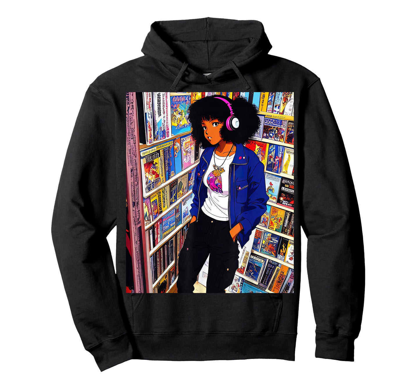 Black girl Lofi Music 90s Afro Retro Anime Cartoon Style T-Shirt