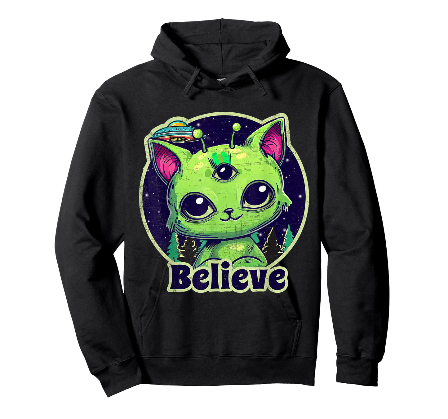 Cute Alien Cat Belive in UFO Kawaii T-Shirt