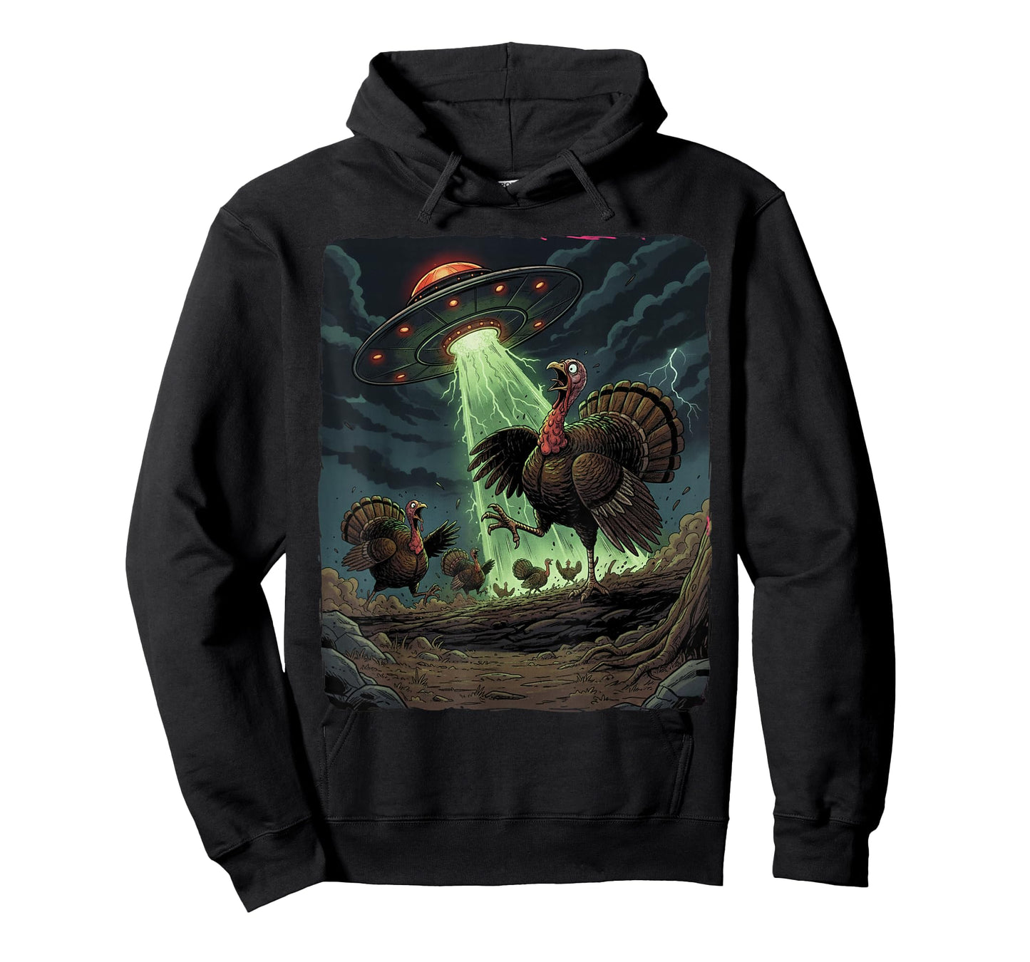 Alien UFO Turkey Abduction Thanksgiving Dark Horror Humor T-Shirt