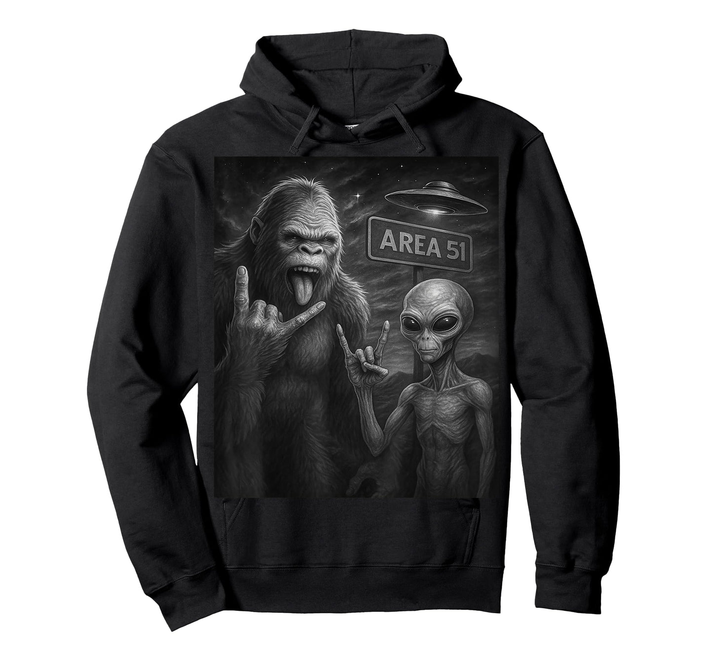 UFO & Rock On Area 51, Bigfoot and Alien Vintage Sasquatch T-Shirt