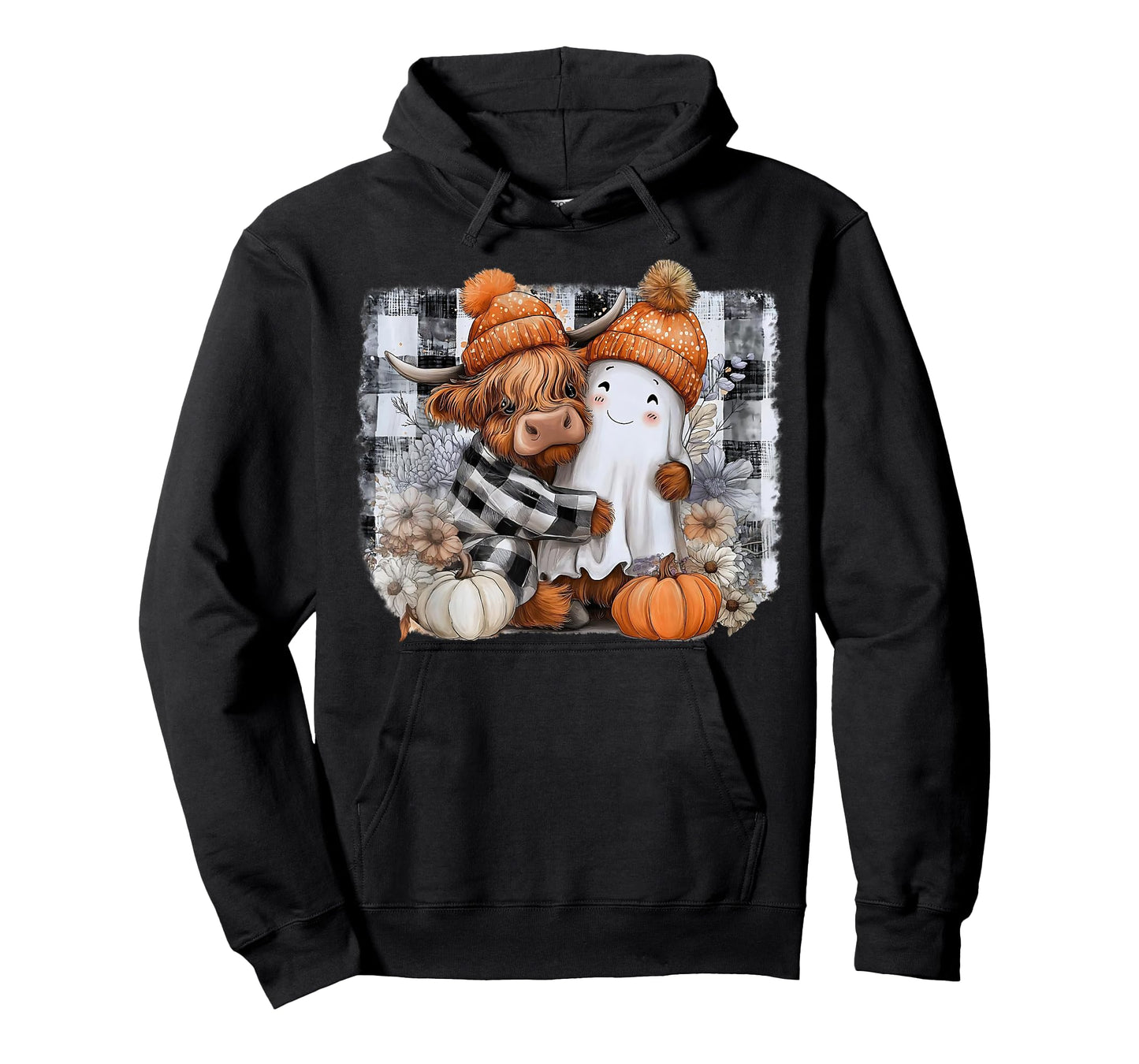 Funny Halloween Highland Cow Ghost Spooky Pumpkin Hello Fall T-Shirt