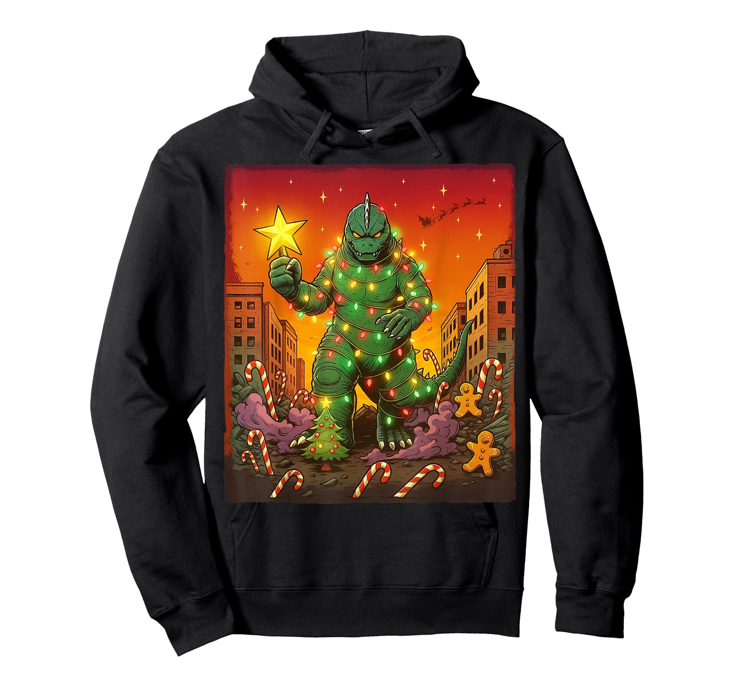 Japanese Monster Kaiju Santazilla Christmas Tree Lights T-Shirt