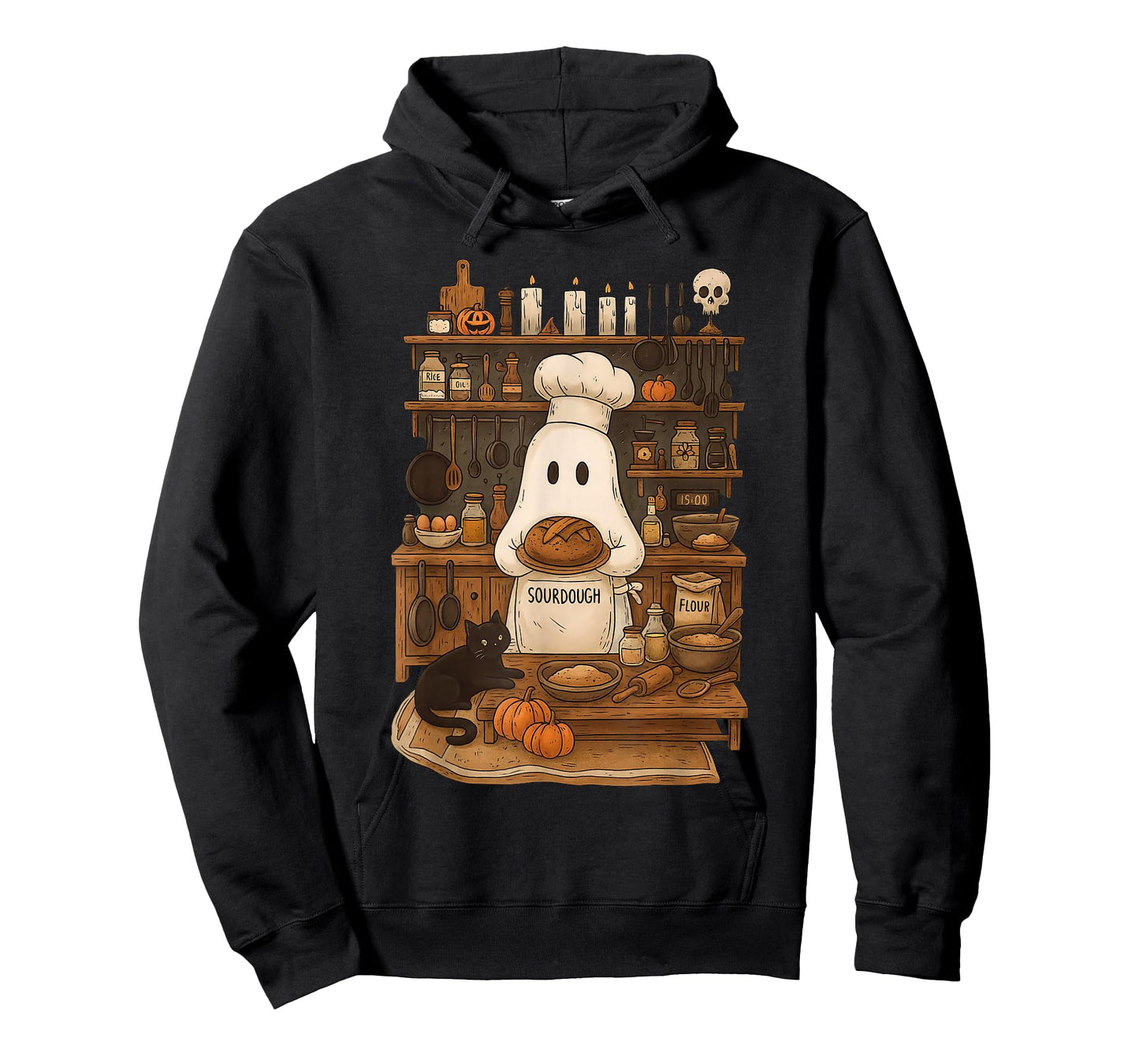 Retro Ghost Baking Sourdough Halloween Spooky Chef Baker T-Shirt