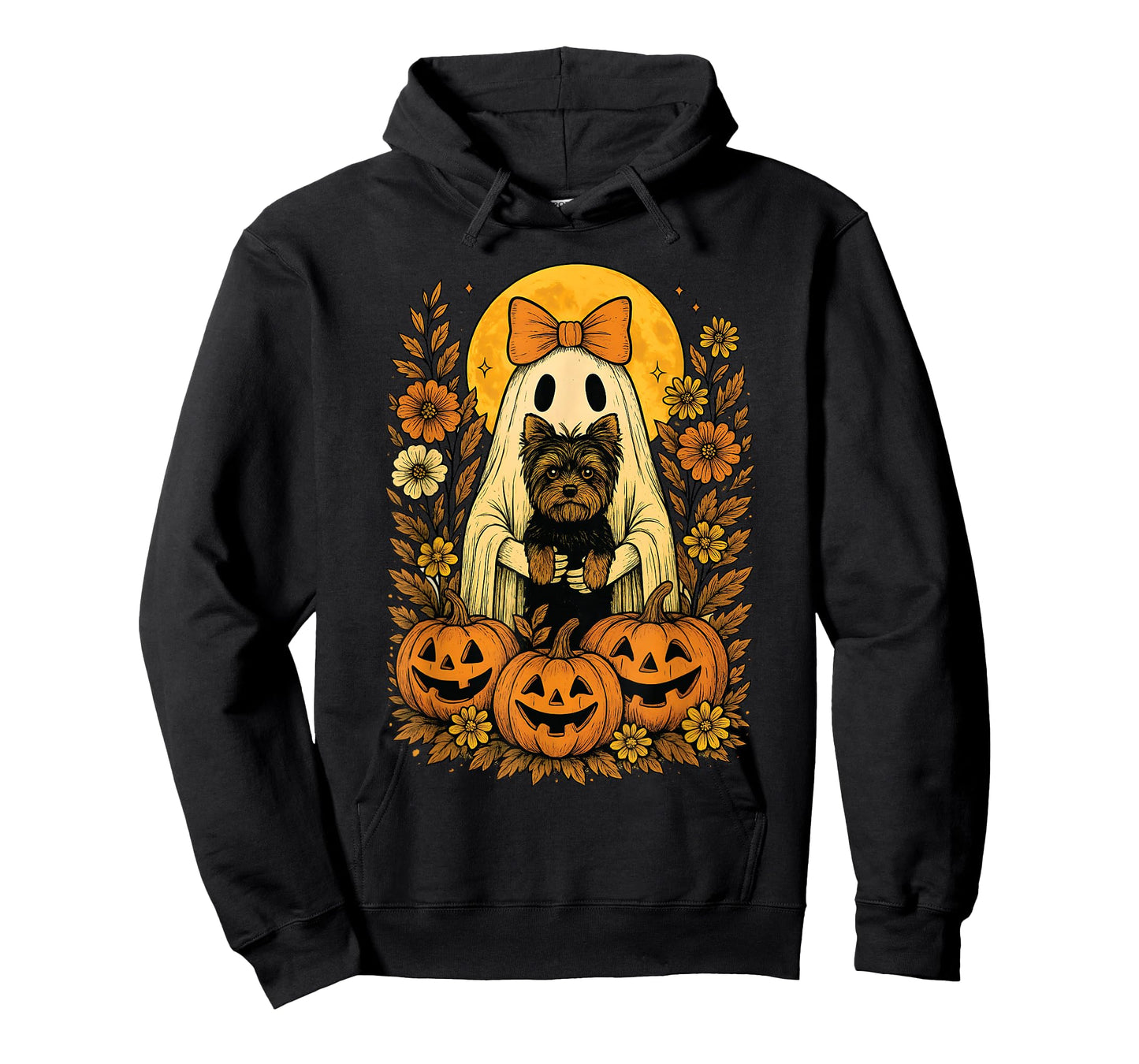 Floral Halloween Ghost Holding Yorkshire Terrier (Yorkie) T-Shirt