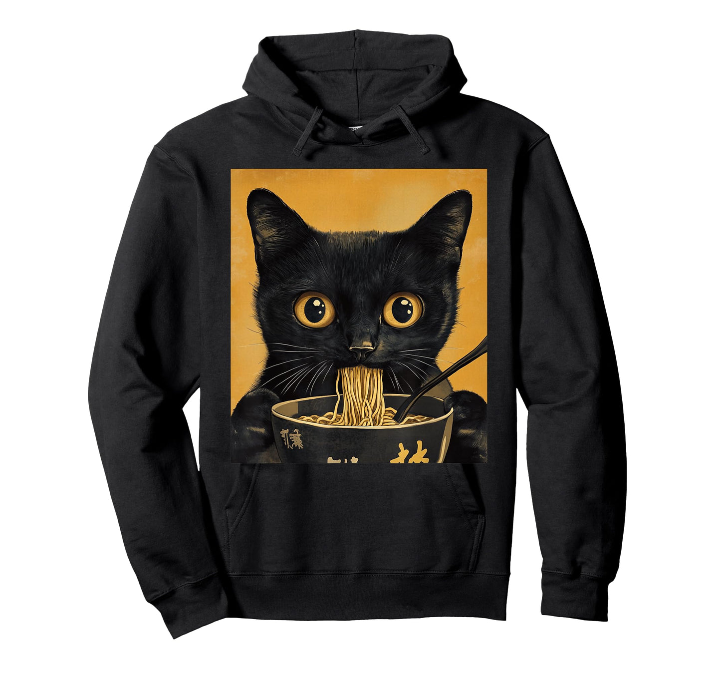 Funny Japanese Black Cat Eating Ramen Noodles T-Shirt