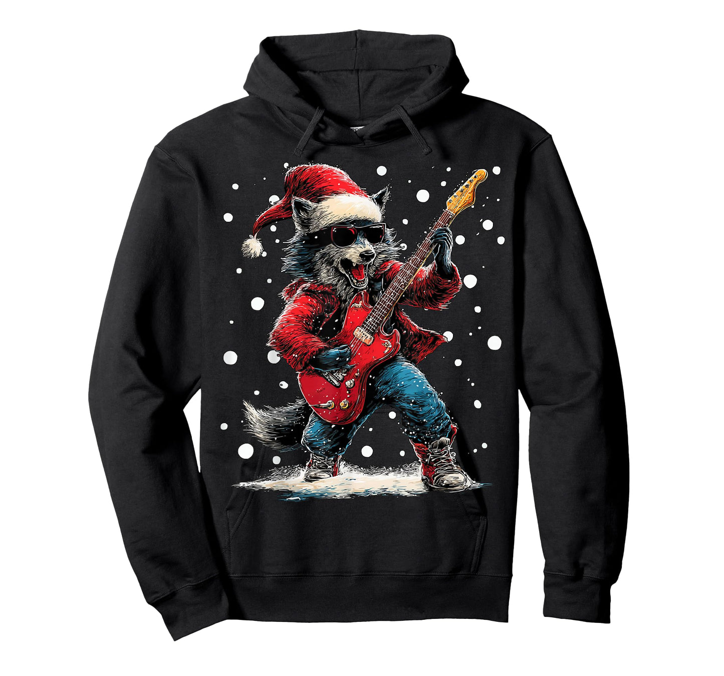 Christmas Wolf Playing Guitar Funny Musician Animal Music T-Shirt
