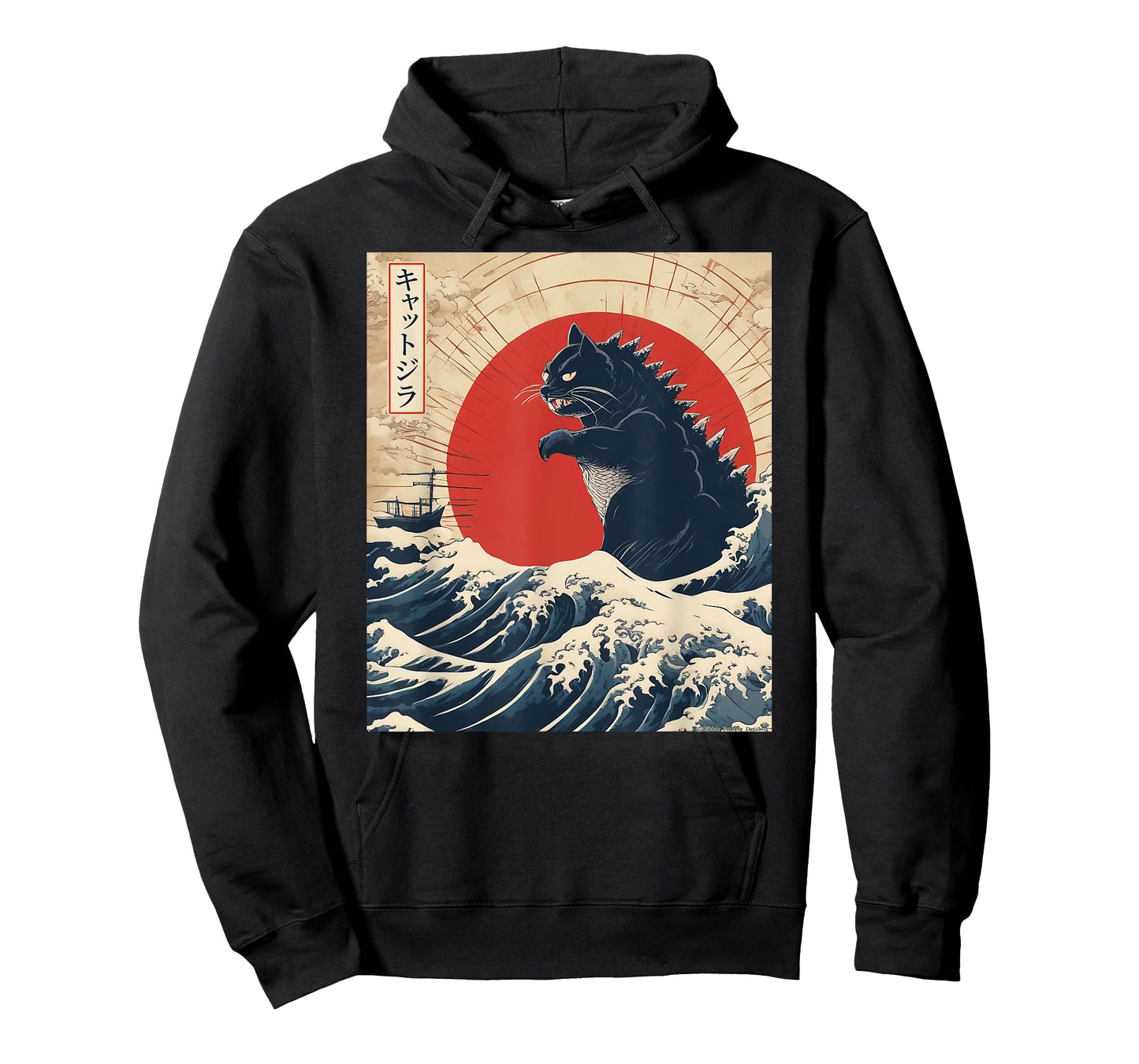 Funny Cat Kaiju Japanese Sunset Vintage Catzilla Great Wave T-Shirt