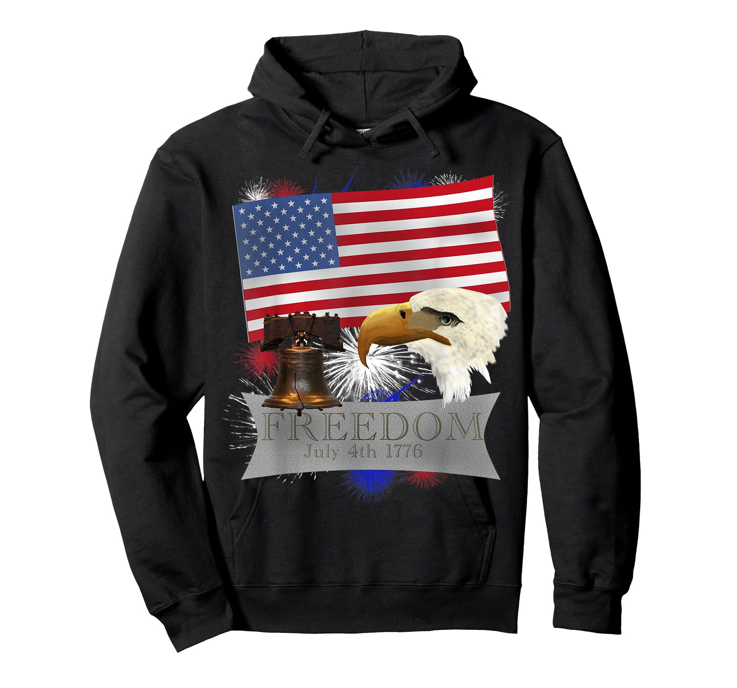 Freedom July 4th 1776 Flag, Fireworks, Eagle Liberty Bell T-Shirt