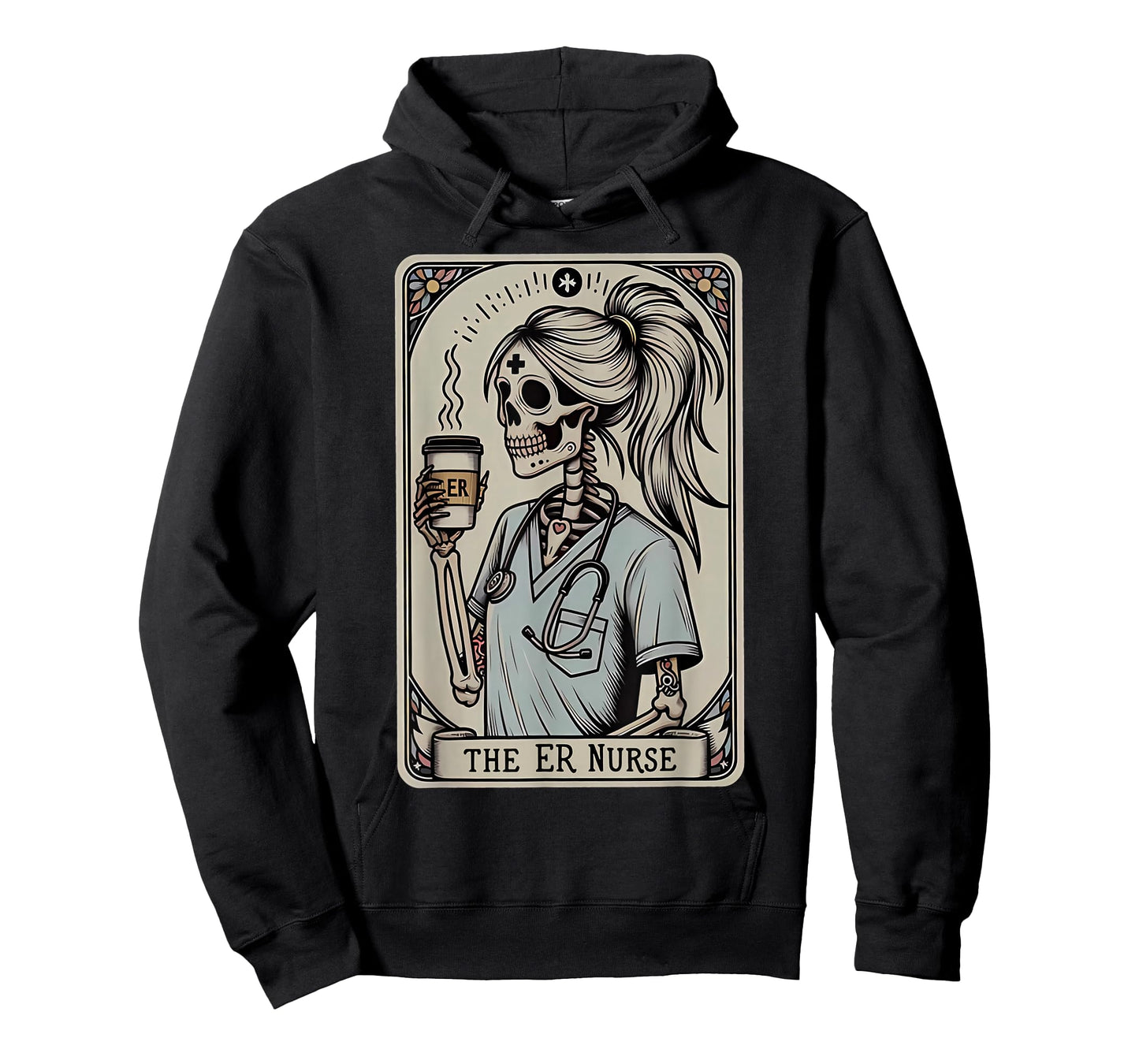 Skeleton Emergency Room Nurse Halloween Tarot Card Nursing T-Shirt