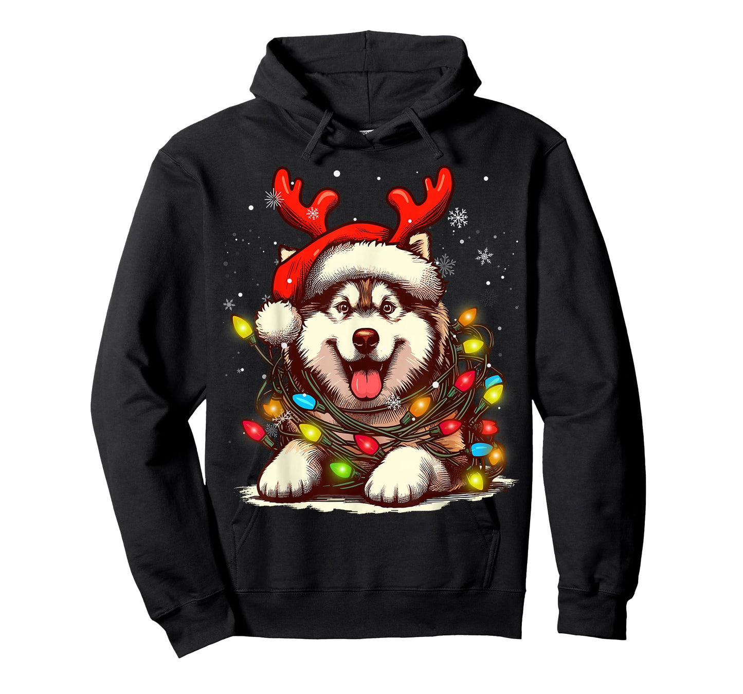 Siberian Husky Christmas Tree Lights Dog Santa Women Men Kid T-Shirt