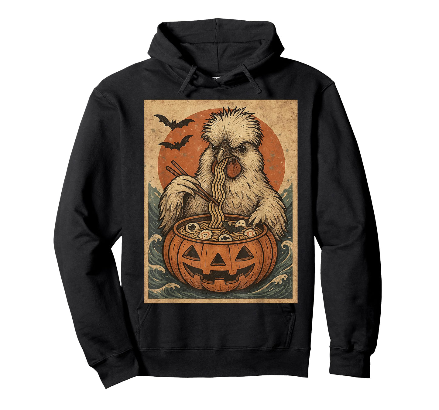 Funny Spooky Silkie Chicken Pumpkin Japanese Ramen Noodles T-Shirt