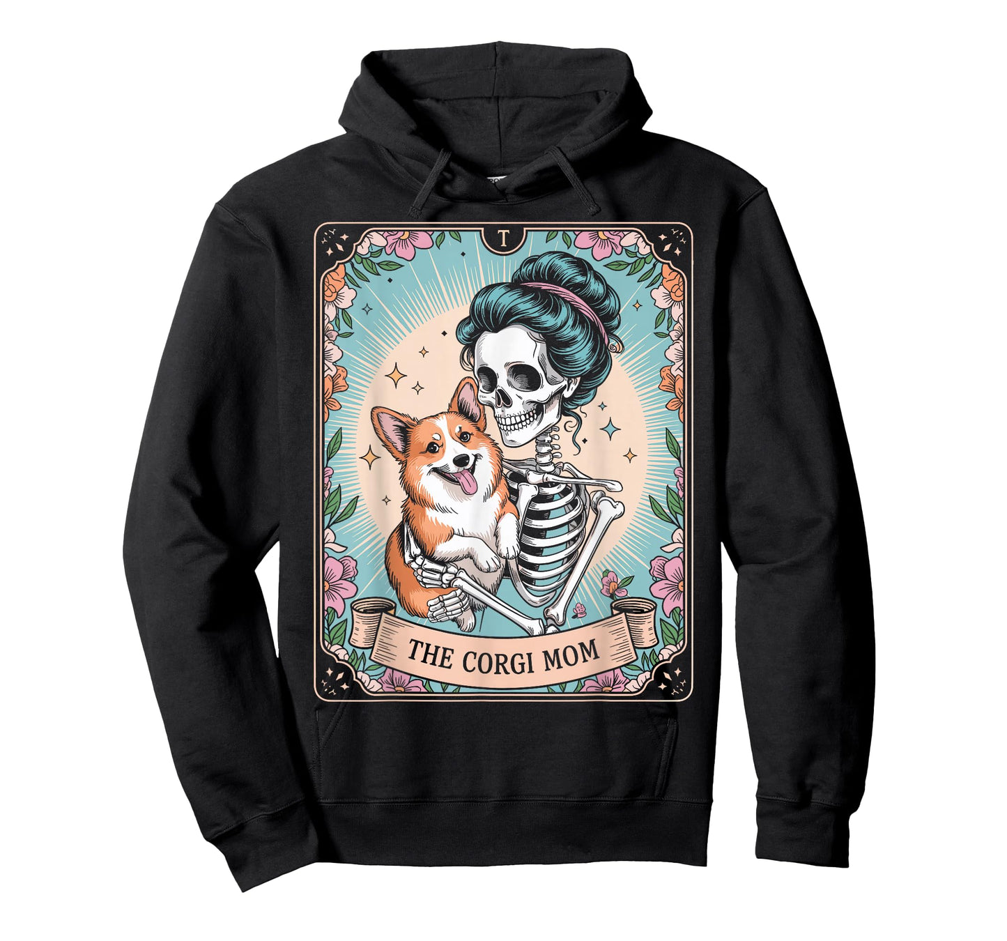 Retro Funny The Corgi Mom Tarot Card Skeleton Halloween T-Shirt