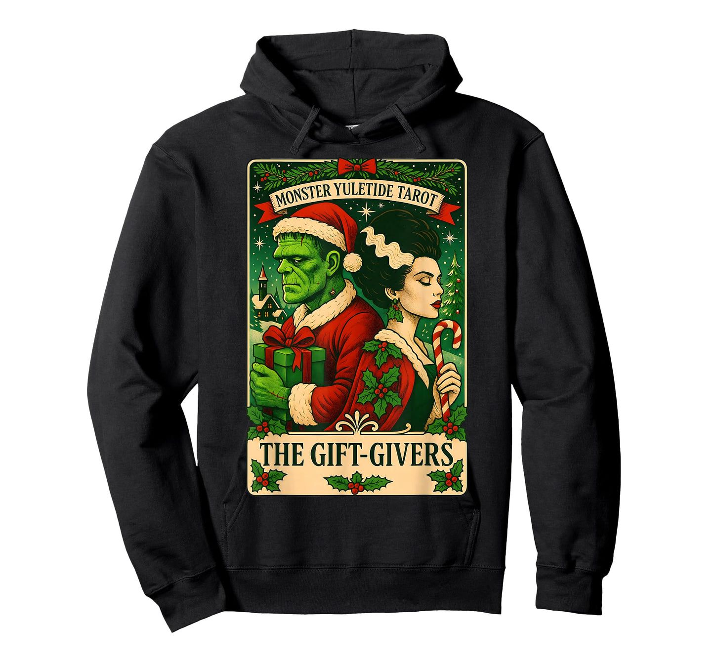 Christmas Frankenstein and Bride The Lovers Tarot Card T-Shirt
