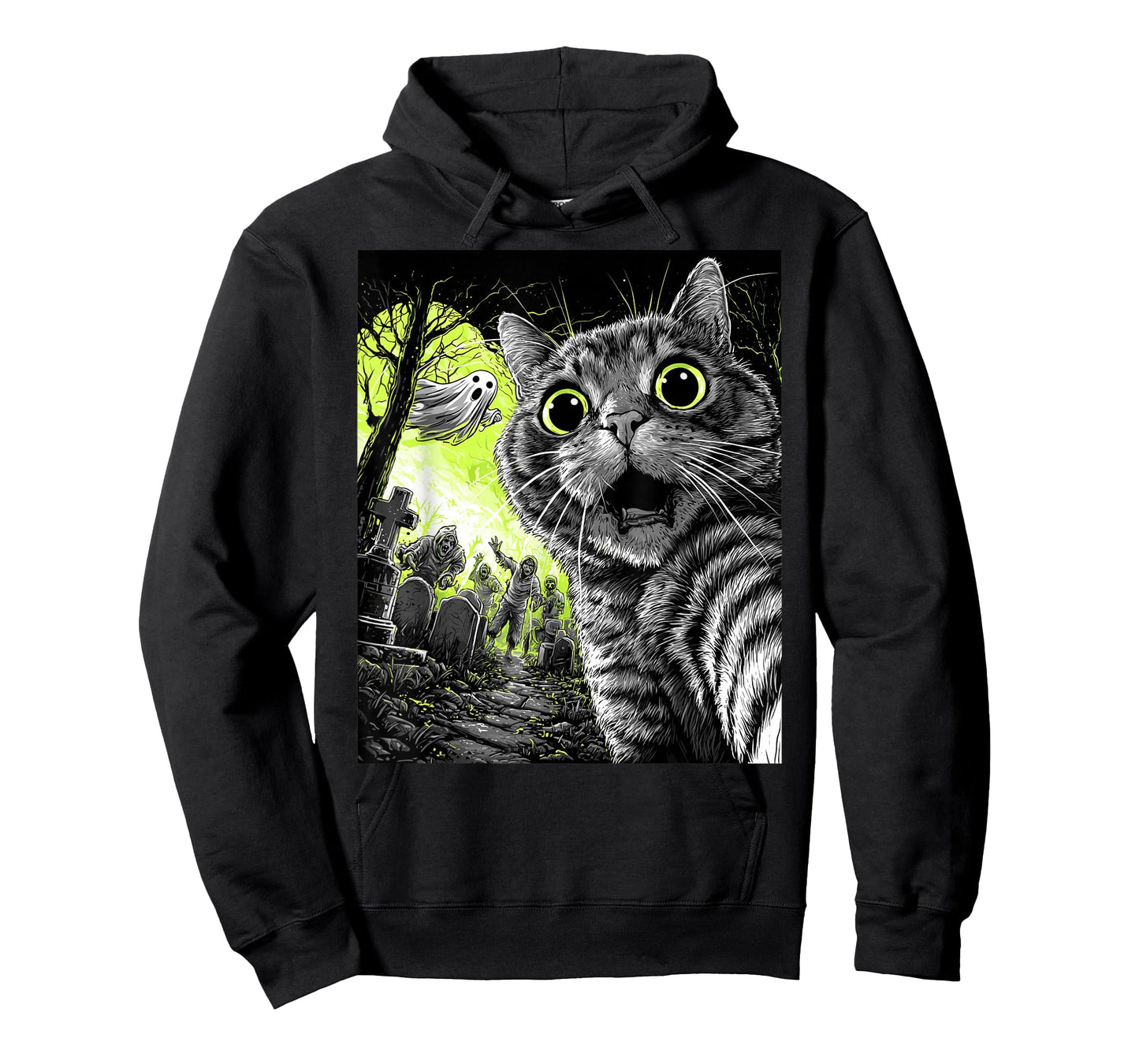 Zombie Cat Selfie Funny Scary Halloween Cemetery Ghost T-Shirt