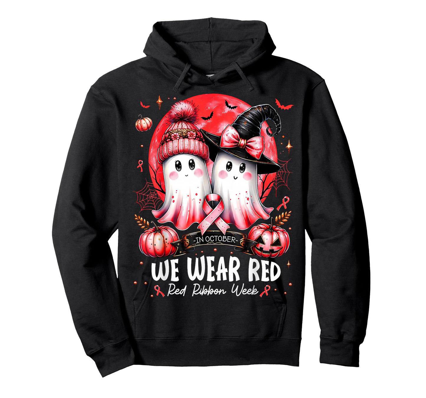 in October We Wear Red Ghost Witch Red Ribbon Week Halloween T-Shirt