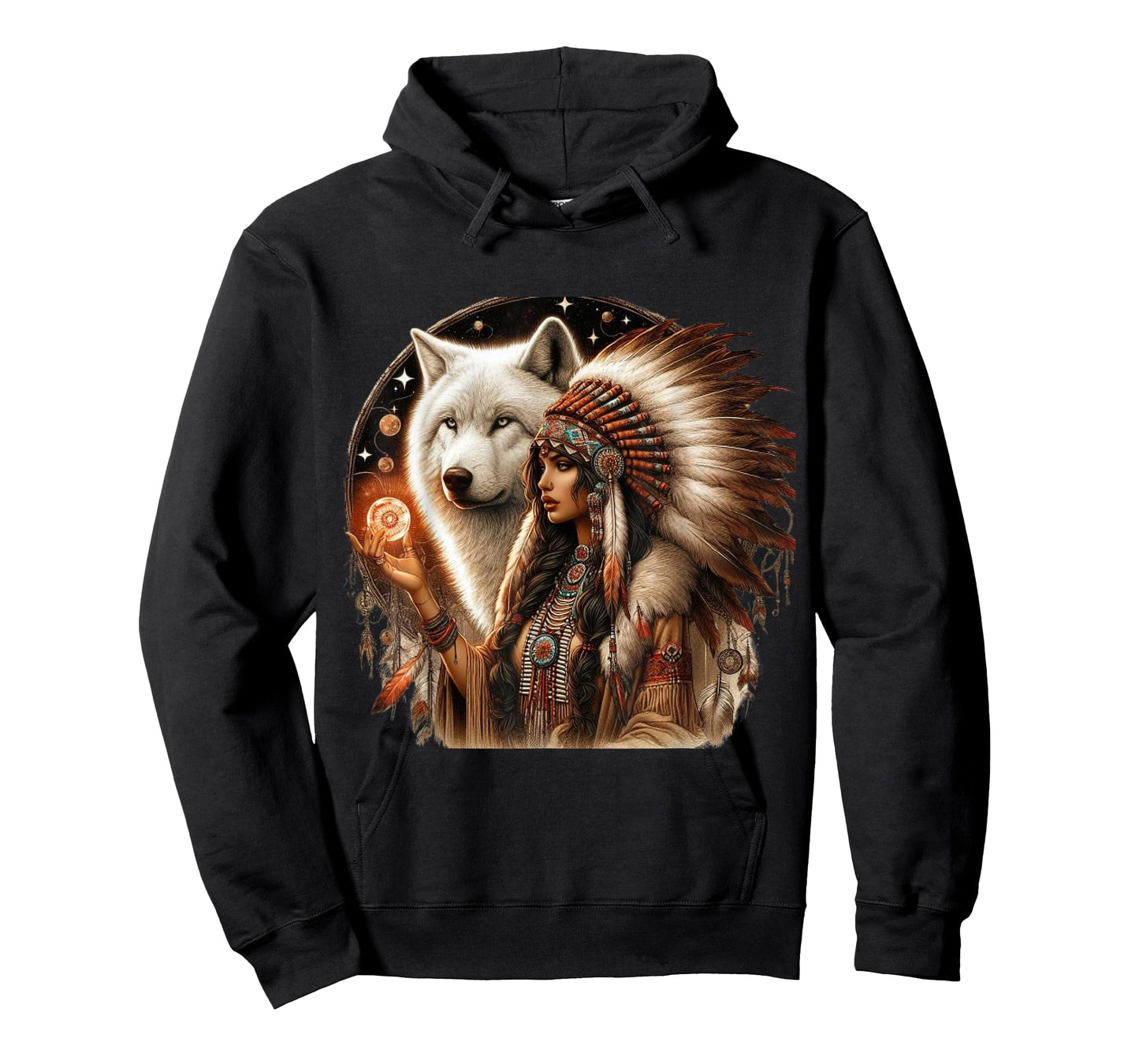 Indian Native American Woman With White Wolf Vitage Gifts T-Shirt