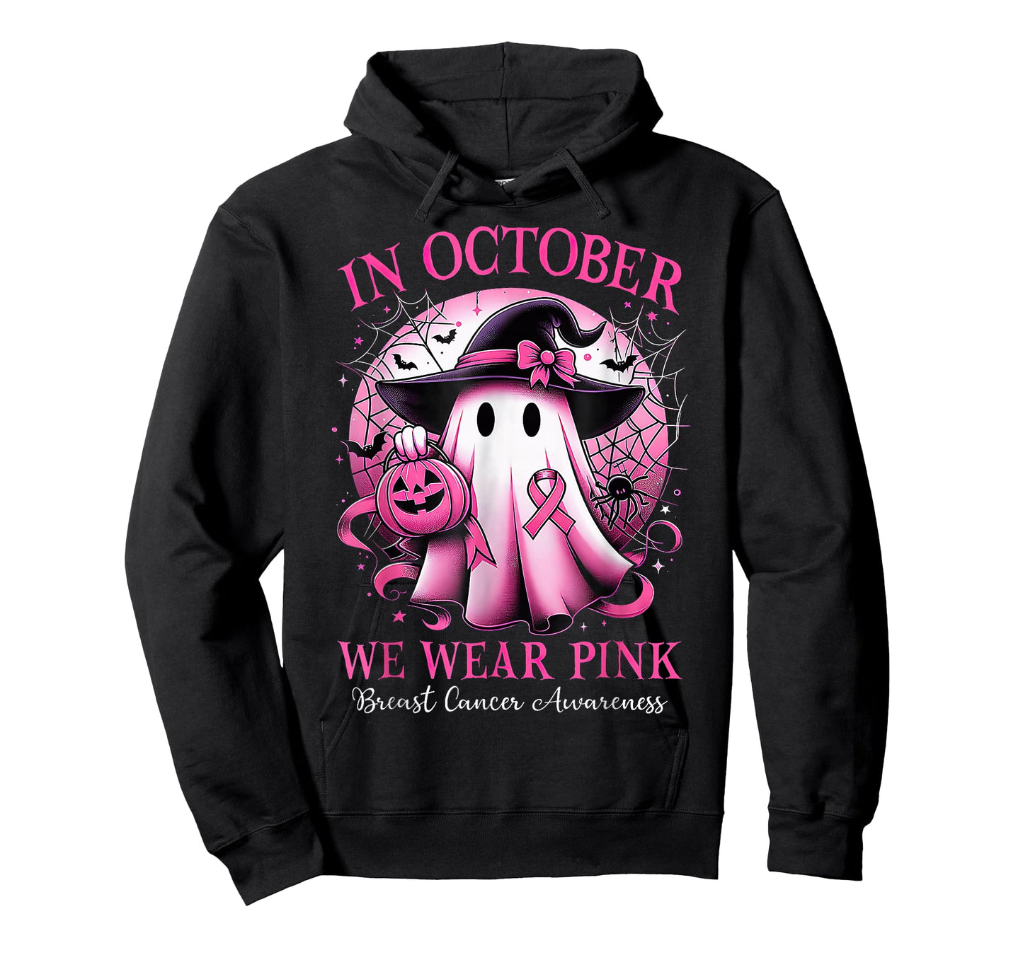 In October We Wear Pink Witch Ghost Breast Cancer Awareness T-Shirt