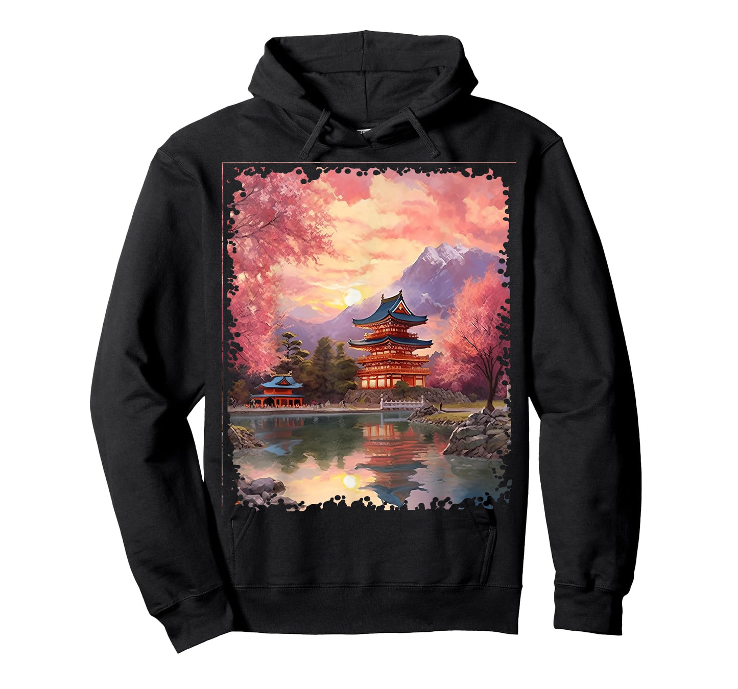 Vintage Japanese Flower Tee Mountain View Landscape Graphic T-Shirt