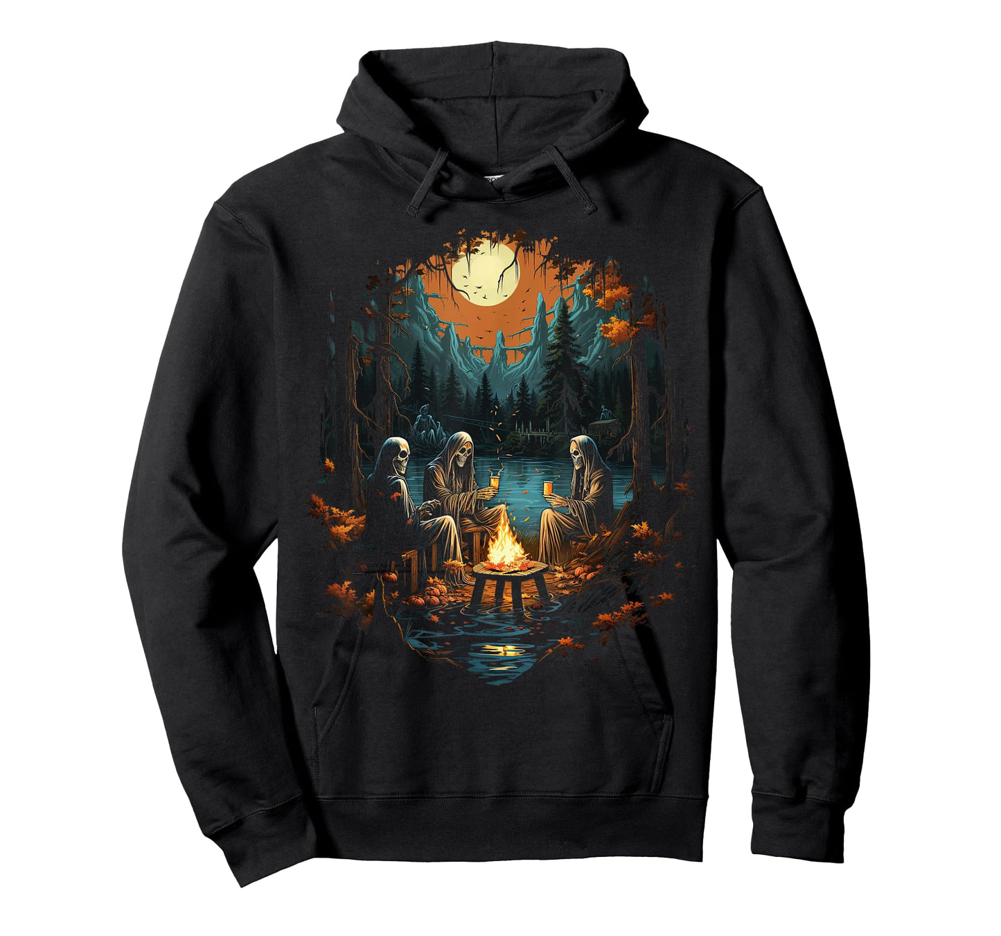 Vintage Ghost and Skeleton by Fire Camping Gothic Halloween T-Shirt