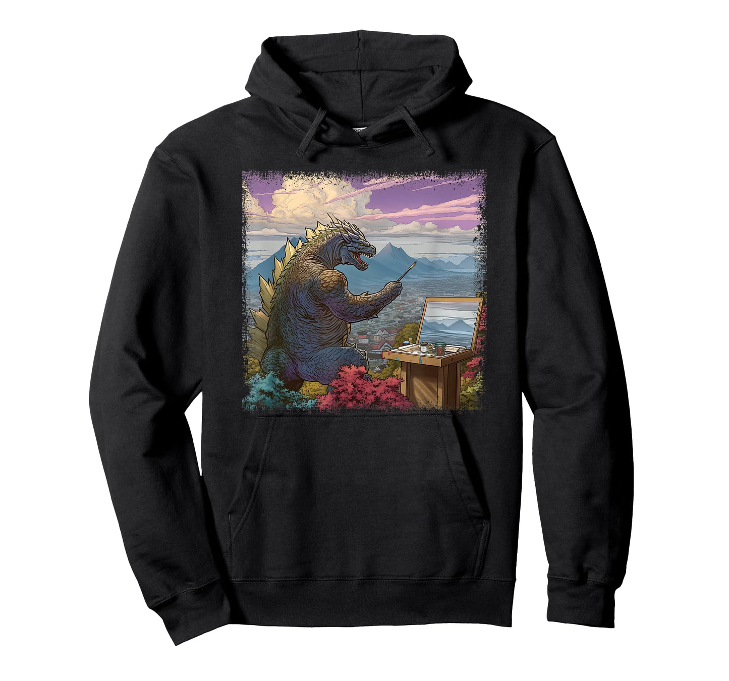 Kaiju Painting a Landscape Funny Monster Artist Art T-Shirt
