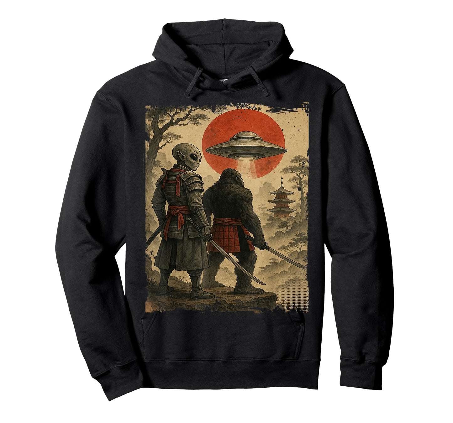 Bigfoot Ninja Alien Vintage Japanese Samurai Ukiyo-e Bigfoot T-Shirt