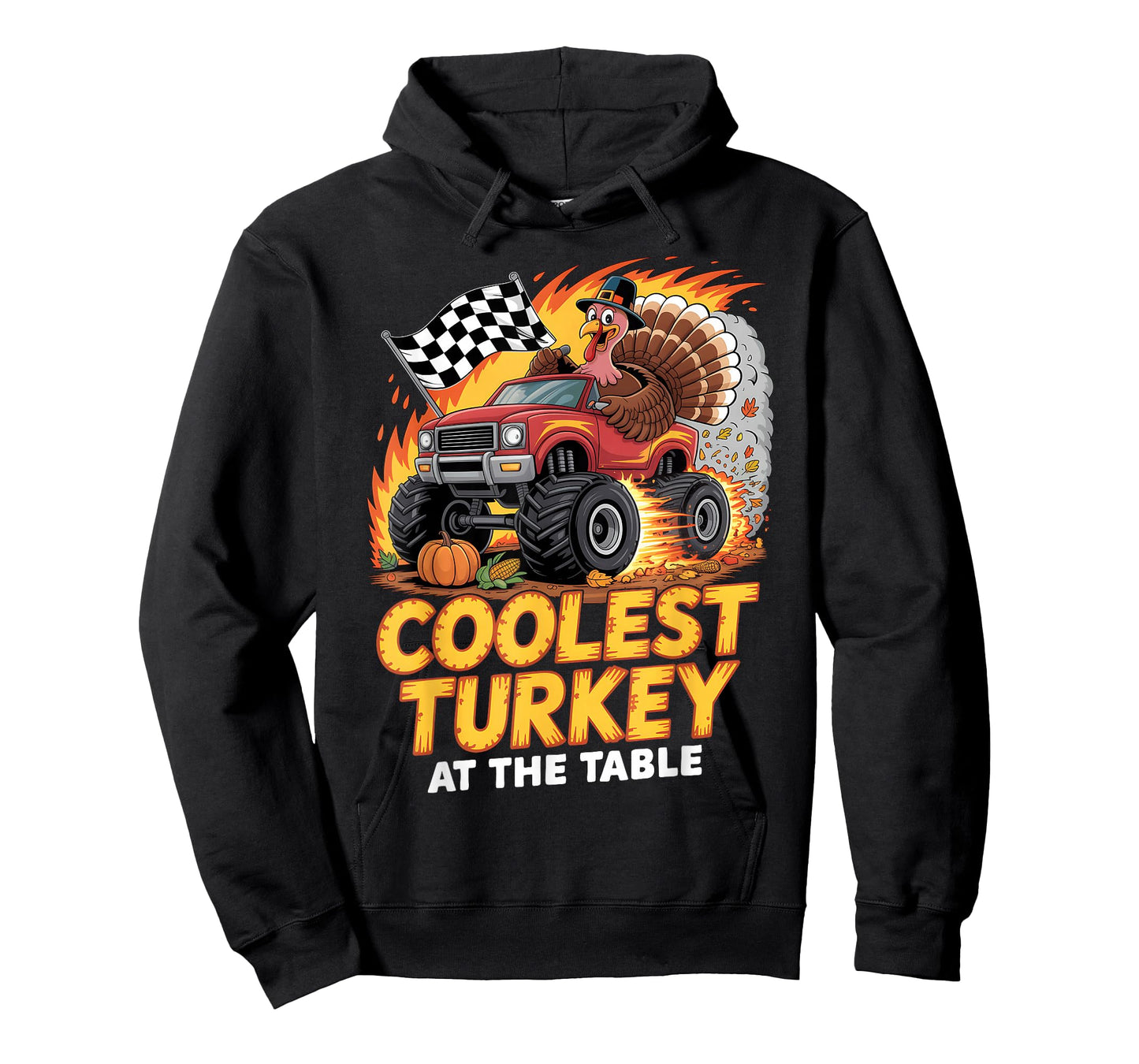 Coolest Turkey at Table Monster Truck Turkey Thanksgiving T-Shirt