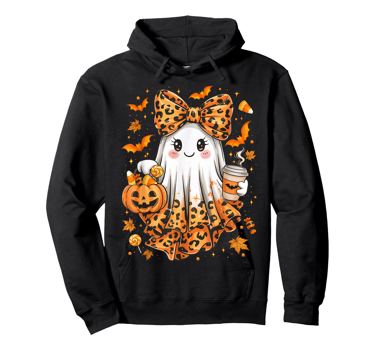 Leopard Ghost Drinking Coffee Halloween Ghost Coffee Women T-Shirt