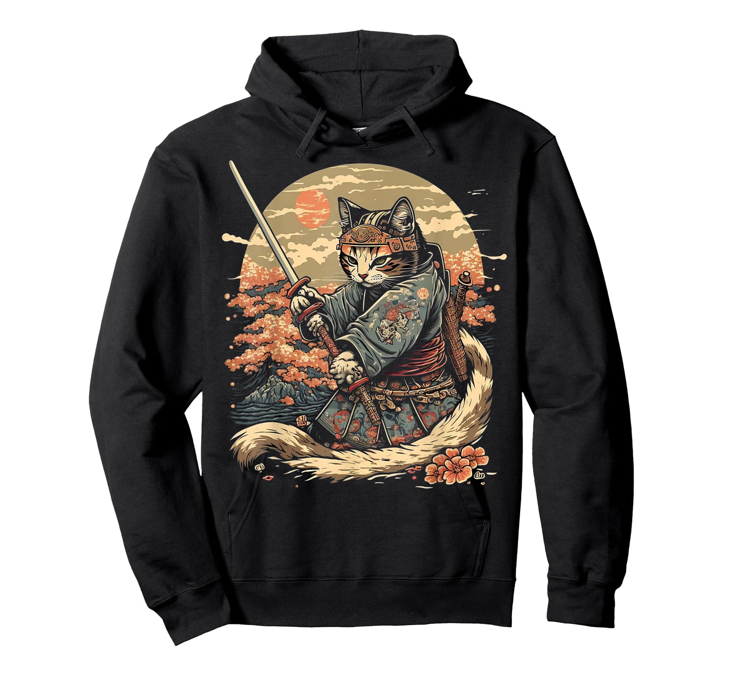 Japanese Art Cat Ninja Ukiyo-e Anime Style Samurai Cat T-Shirt