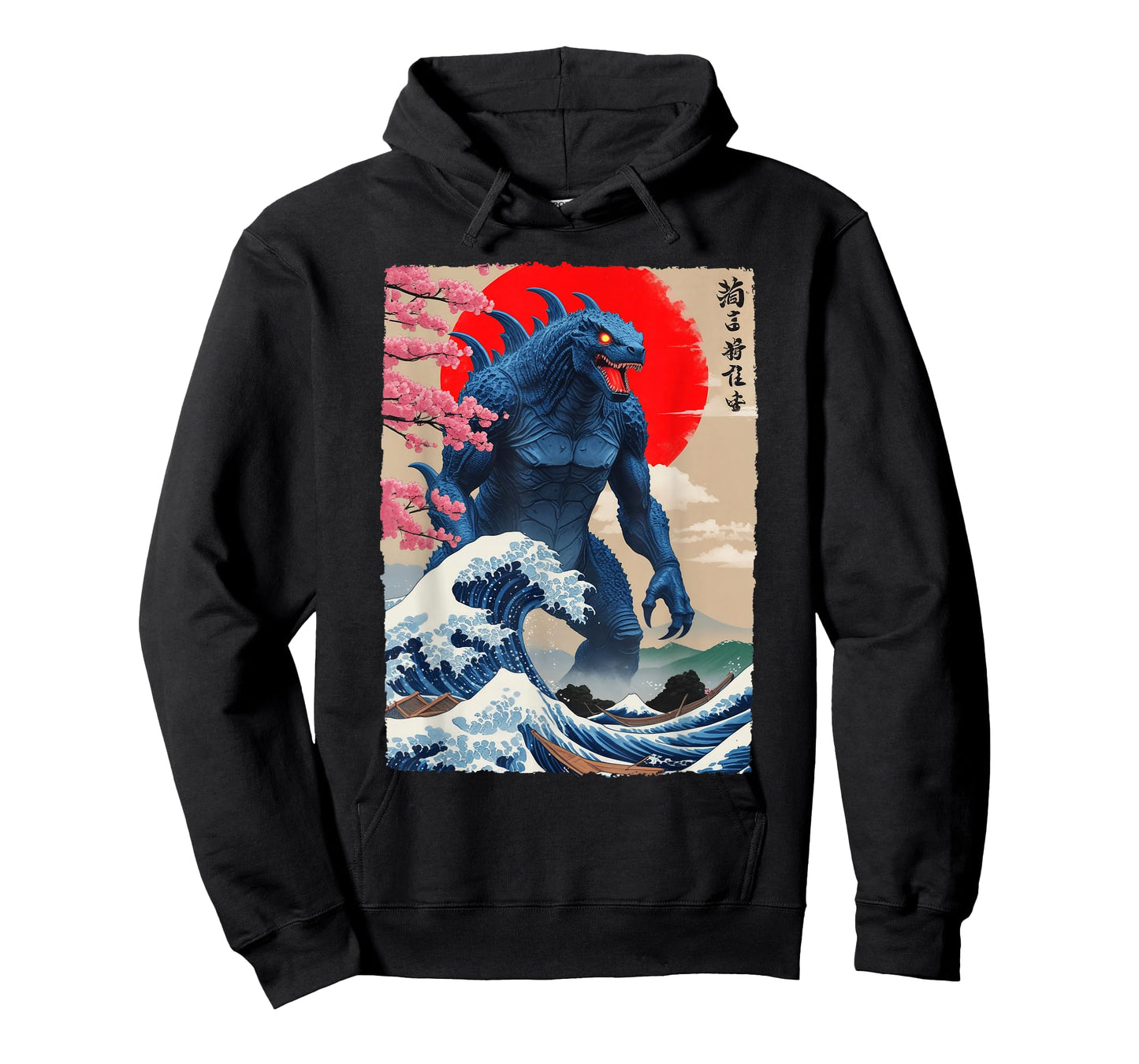 Monster Kaiju Cherry Blossom Japan Great Wave Off Kanagawa T-Shirt