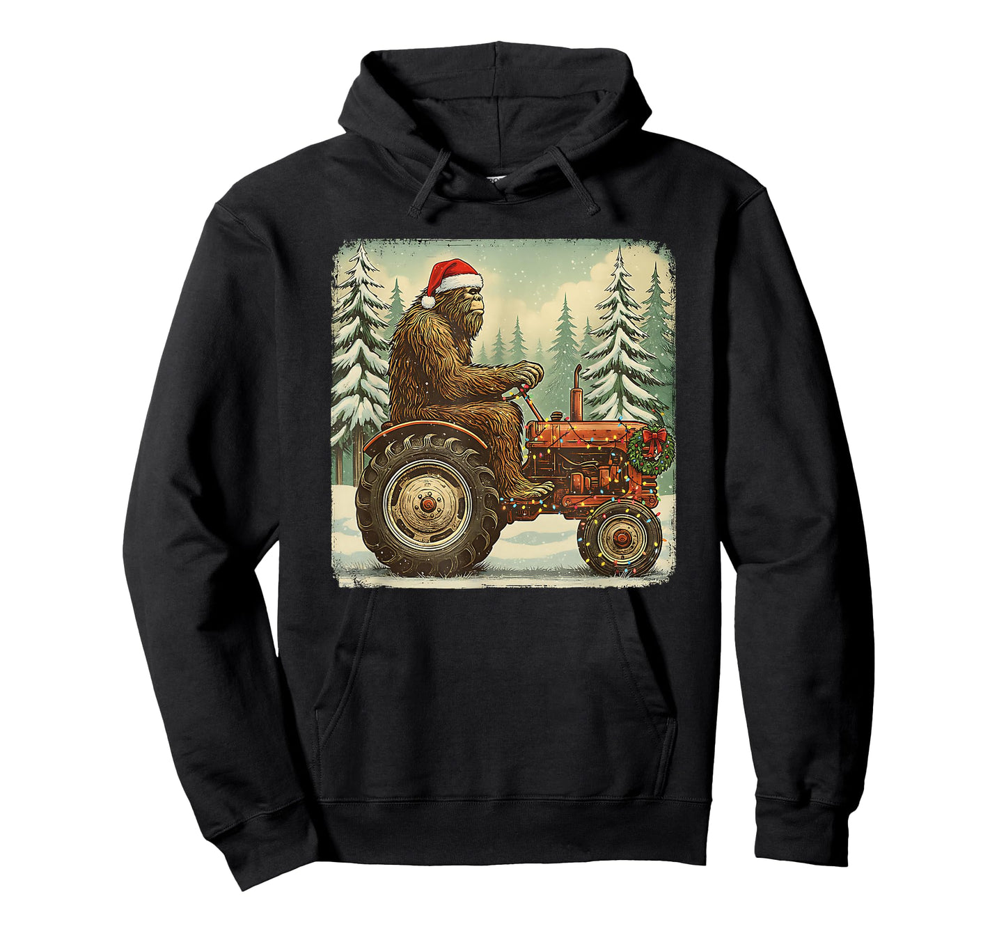 Tractor Christmas Bigfoot Sasquatch Santa Hat Farmer T-Shirt