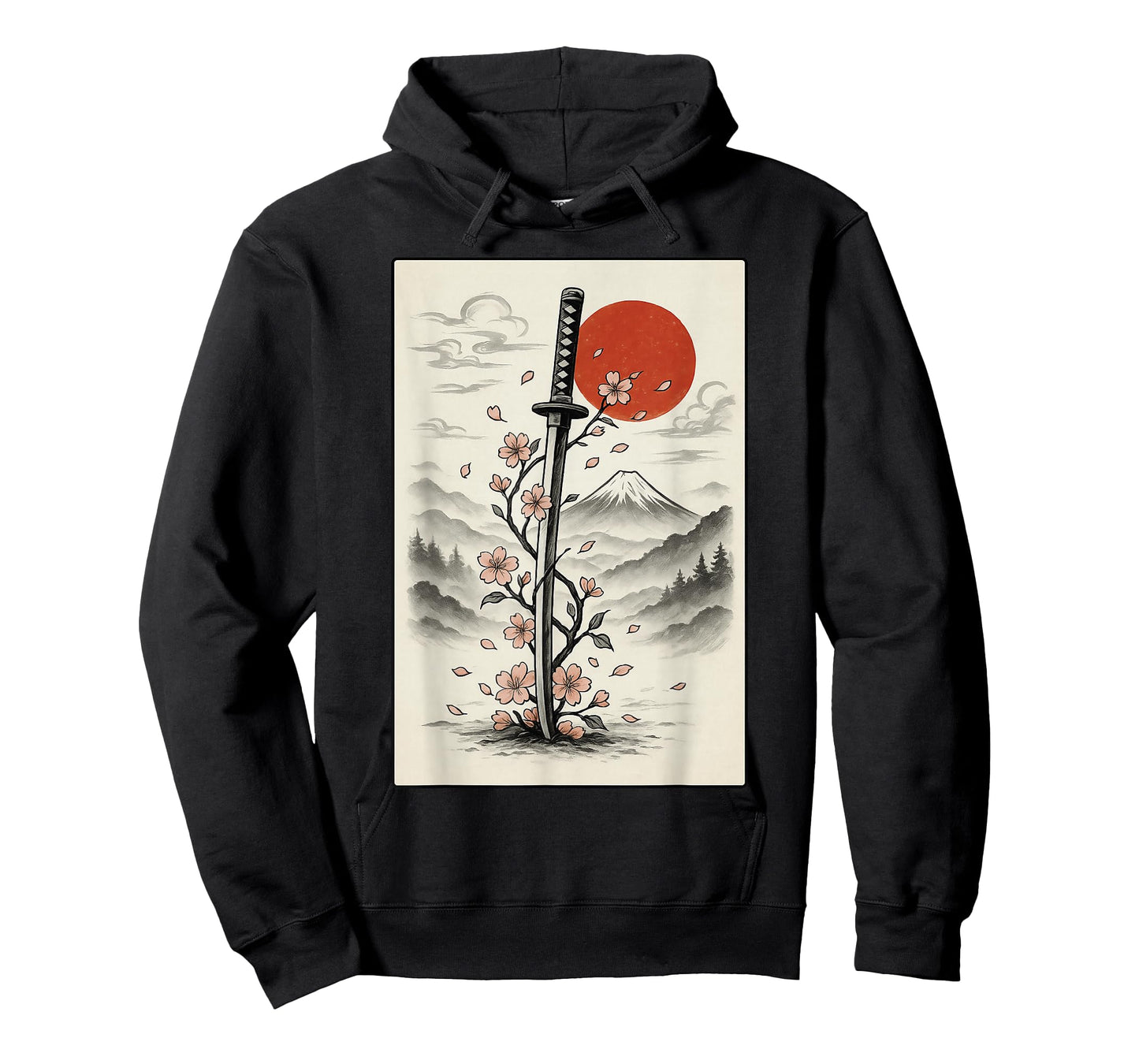 Cool Floral Art Anime Japanese Samurai Katana Sword Graphic T-Shirt