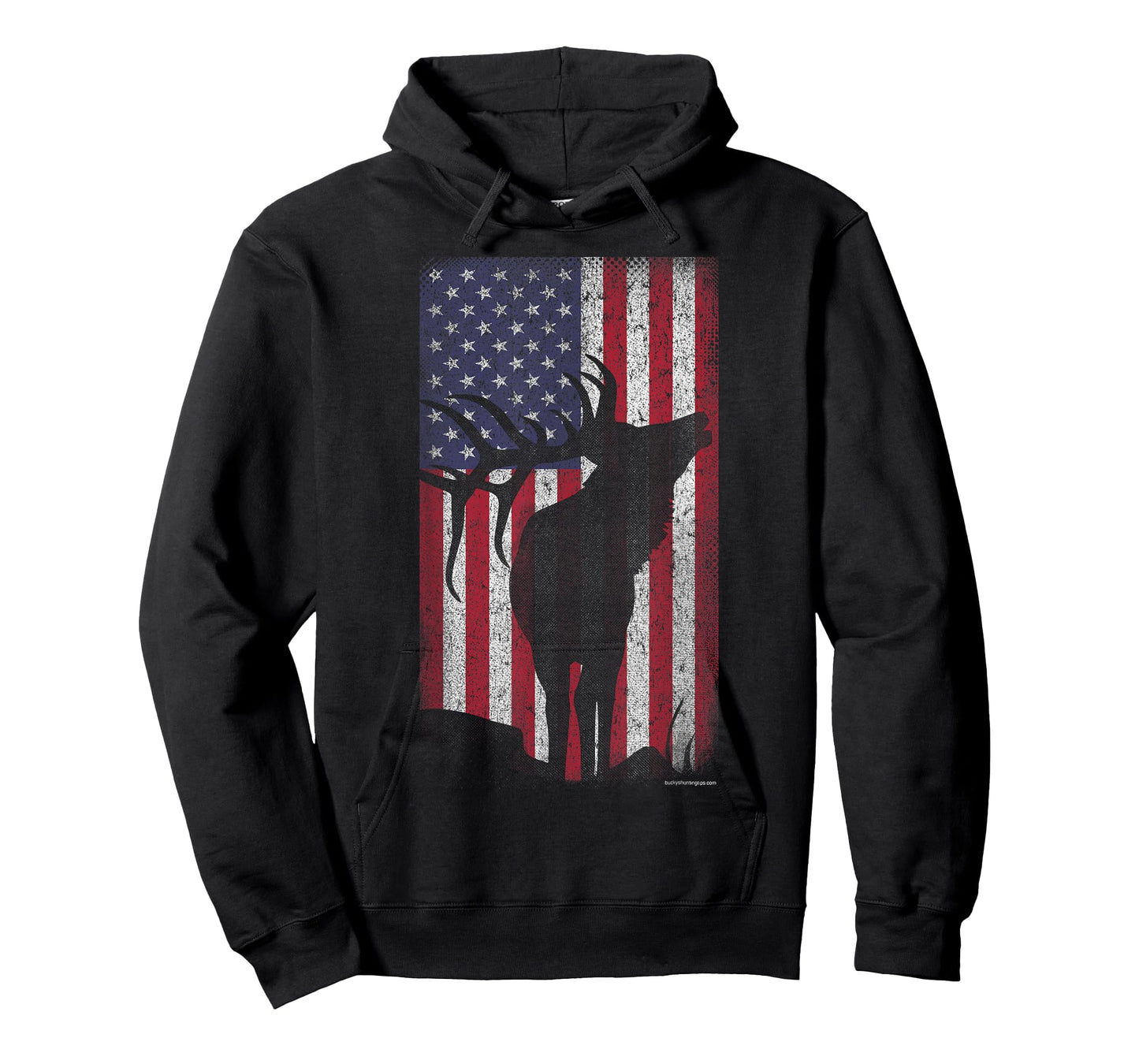 Elk Hunting Bugling Bull US Flag - American Retro T-Shirt