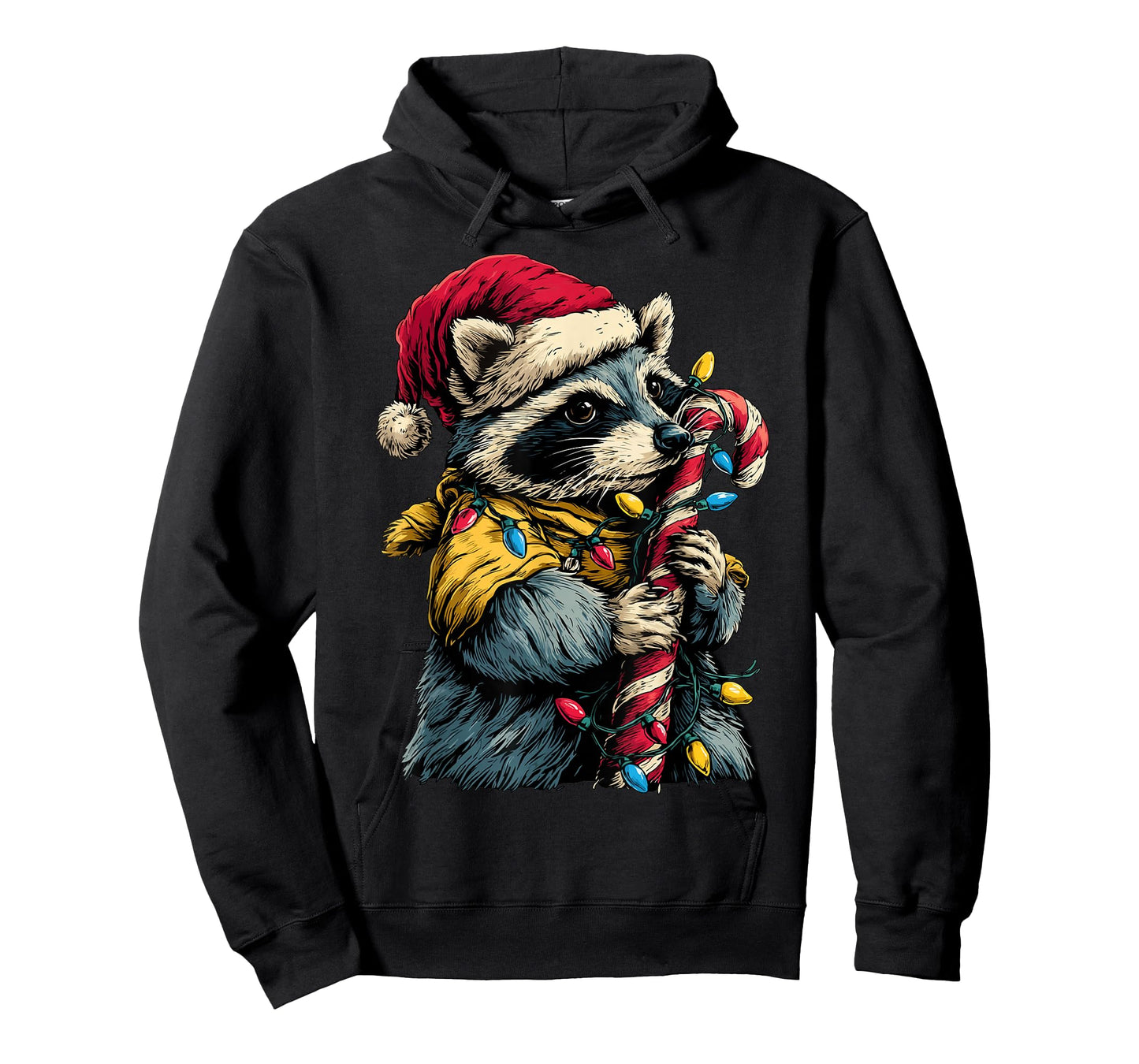 Cute Raccoon with Candy and Christmas Lights Festive Animal T-Shirt