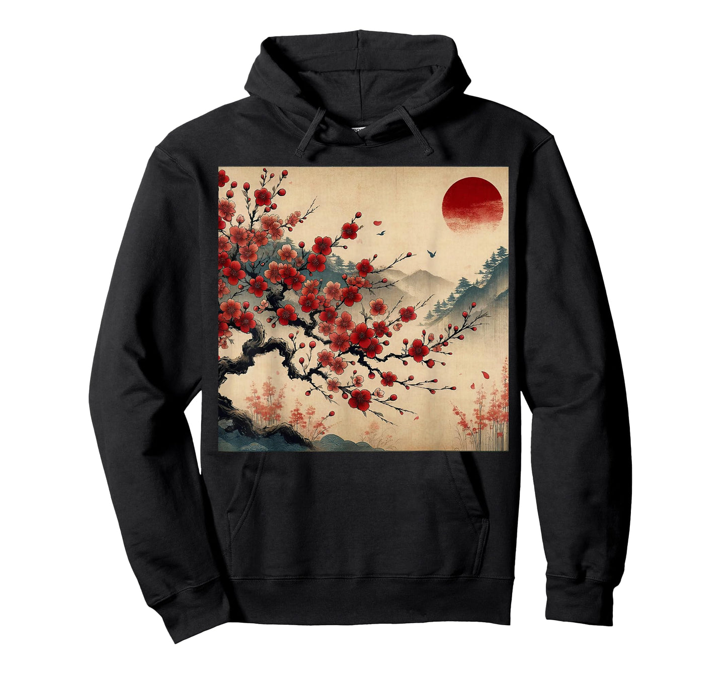 Vintage Cherry Blossom Woodblock Tee Japanese Graphical Art T-Shirt
