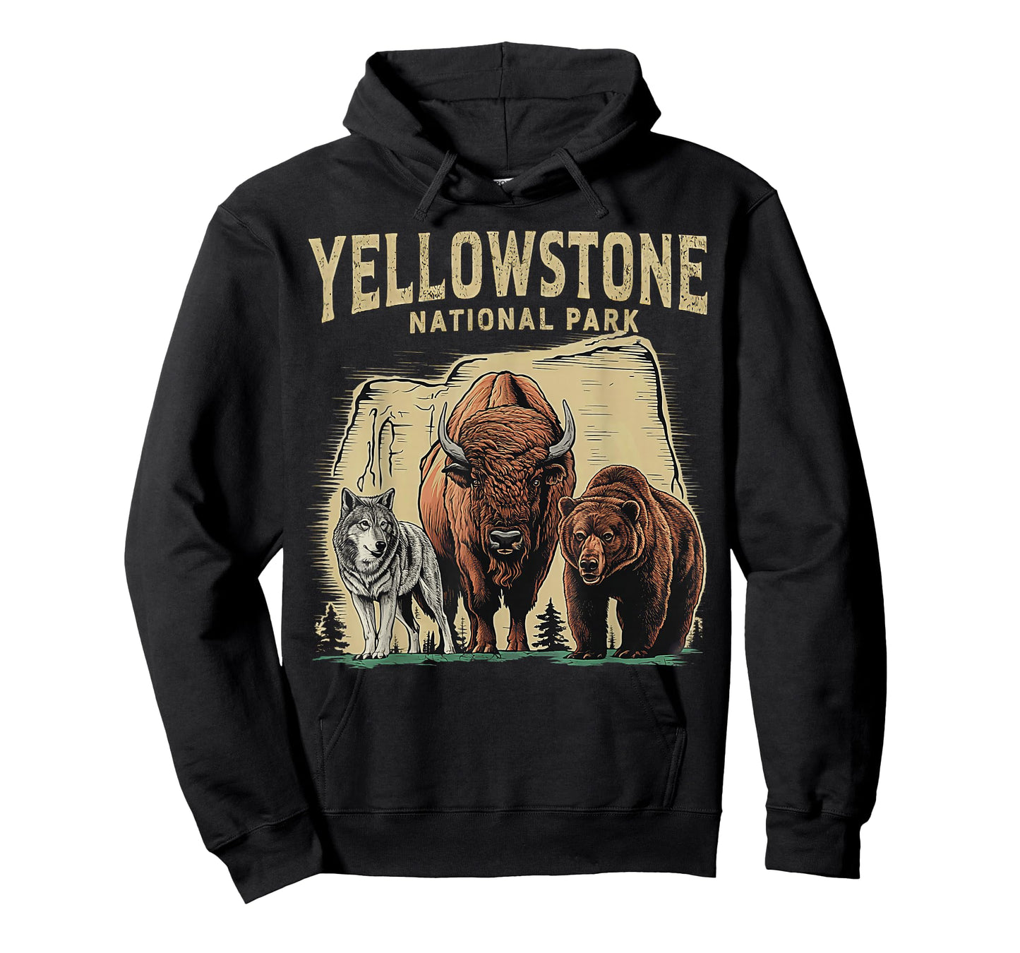 90s Yellowstone National Park Wolf And Bison Retro T-Shirt