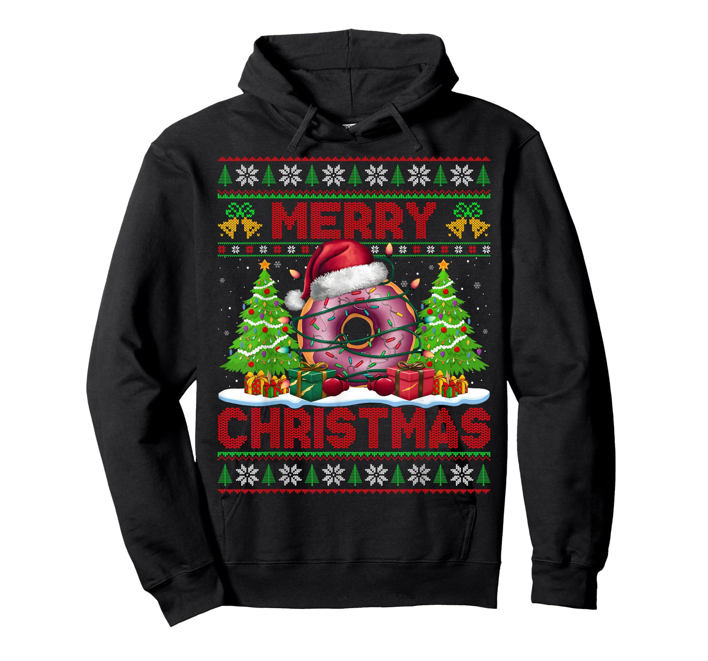 Donut Ugly Christmas Sweater Funny Doughnut Food Lights Xmas T-Shirt