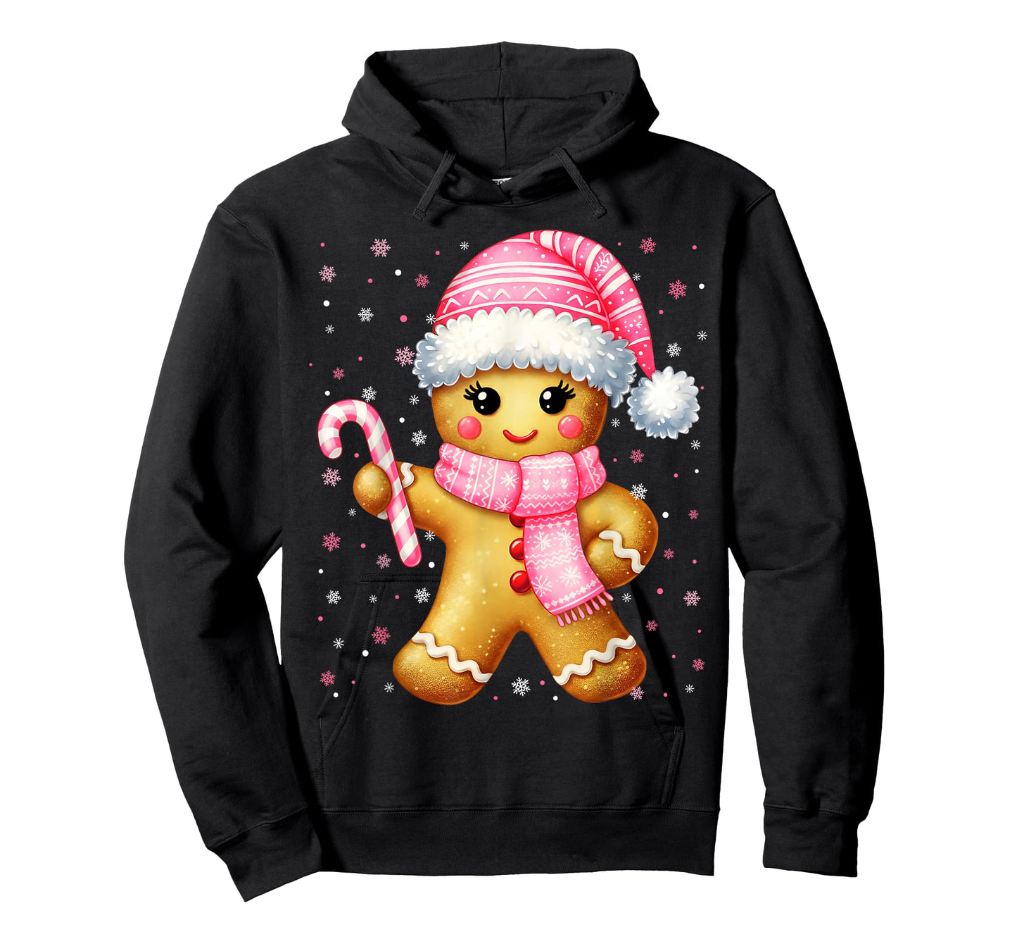 Cute Gingerbread Pink Candy Cane Christmas Xmas Girl Women T-Shirt