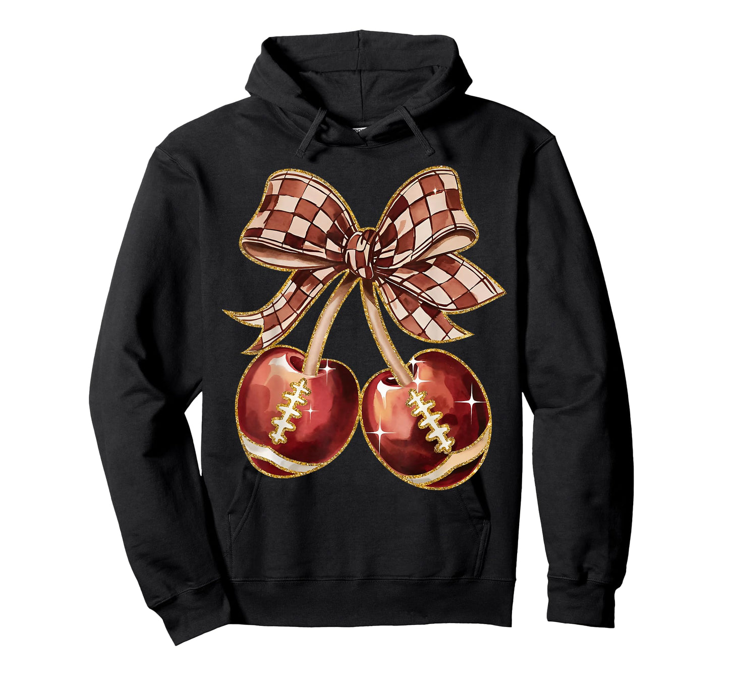 Coquette Bow Cherry American Football Game Day Thanksgiving T-Shirt