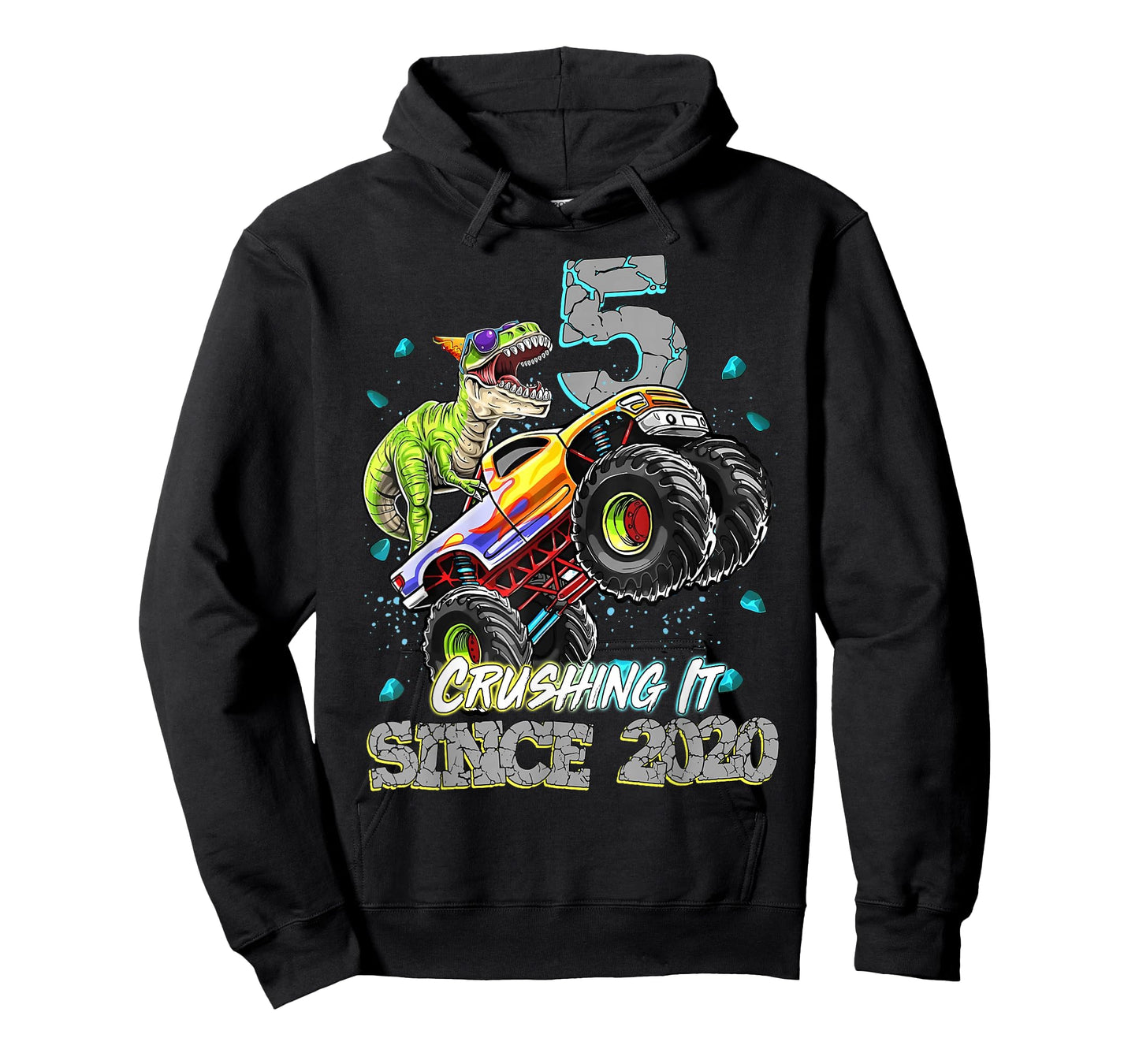 5th Birthday Since 2020 Monster Truck Dinosaur Birthday Boy T-Shirt