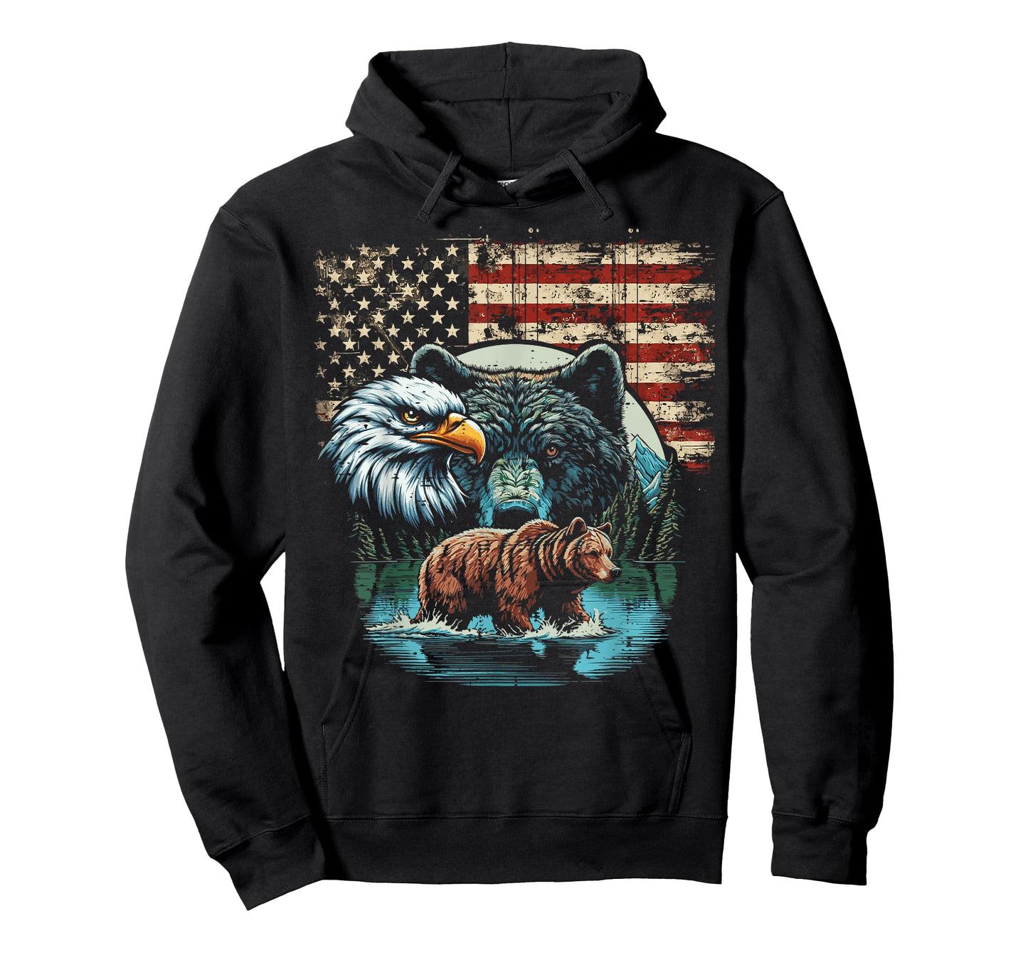 Eagle Wolf Bear USA Flag Freedom Patriotic Men Women Kids T-Shirt