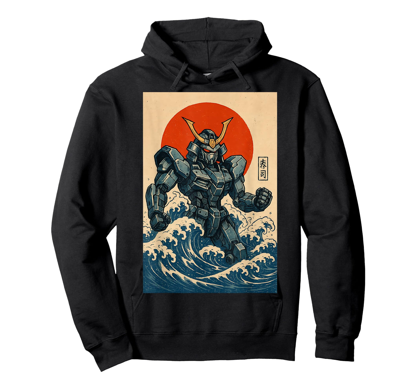 Futuristic Mech Robot with Japanese Armor Rising from T-Shirt