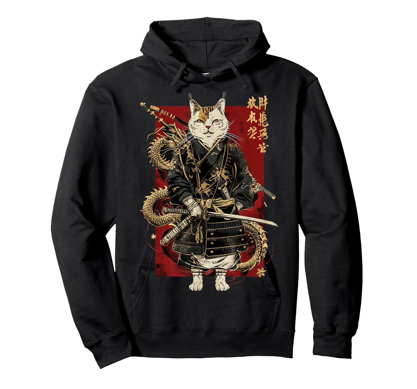 Samurai Cat with Dragon Japanese Kanji, Japan art lover T-Shirt for Men Women Girls Kids