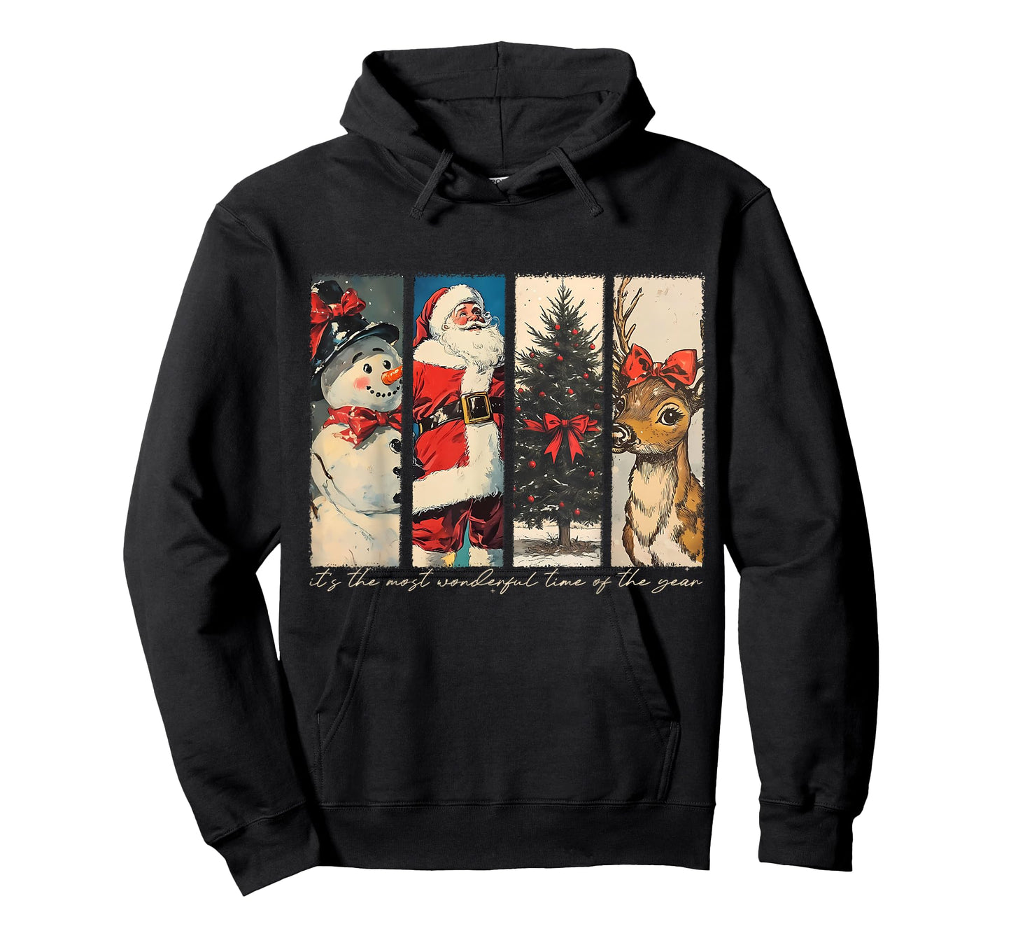 Retro Christmas Santa Claus Snowman Reindeer Christmas Tree T-Shirt