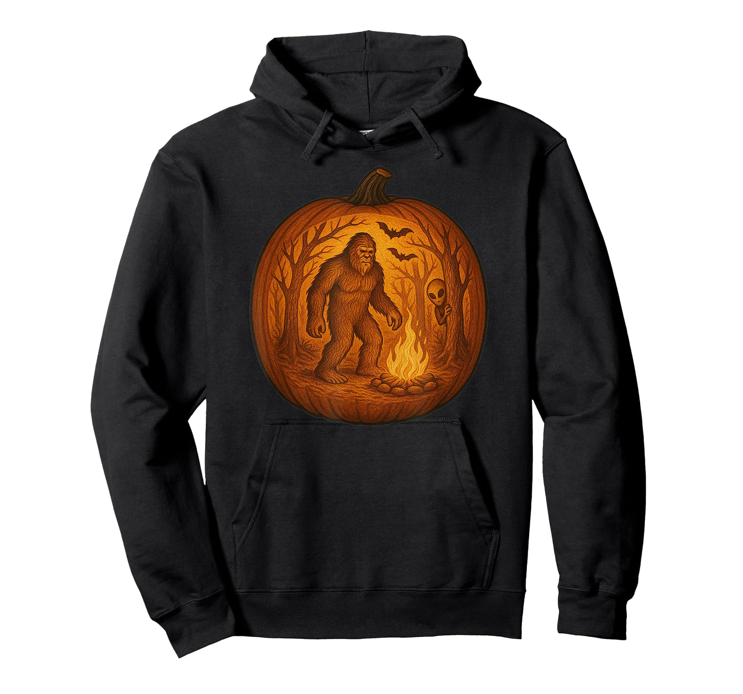 Bigfoot and Alien Halloween Pumpkin Carving T-Shirt