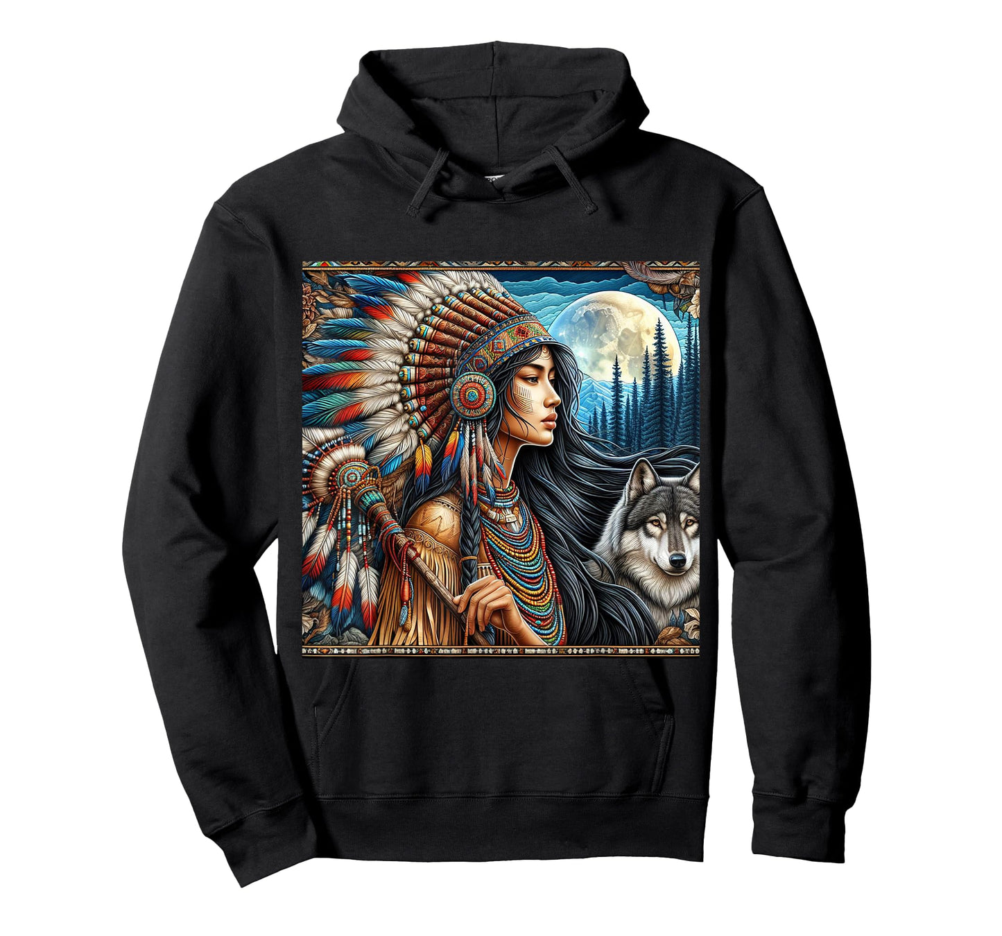 indian native american woman with white wolf vintage gifts T-Shirt