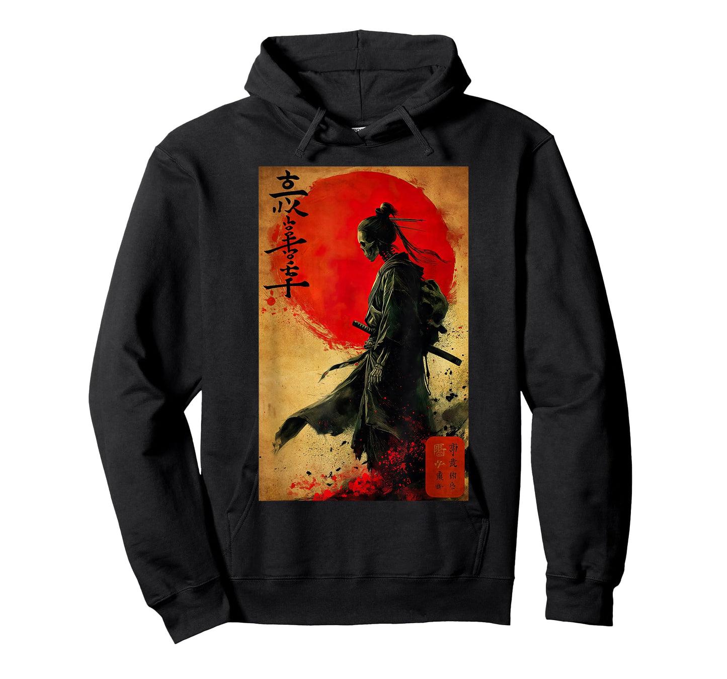 Japanese Woodblock art of a Samurai Skeleton Japan Kanji art T-Shirt