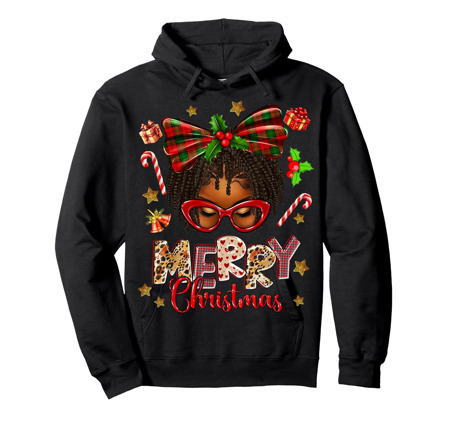 African American Woman Locs Hair Santa Hat Merry Christmas T-Shirt