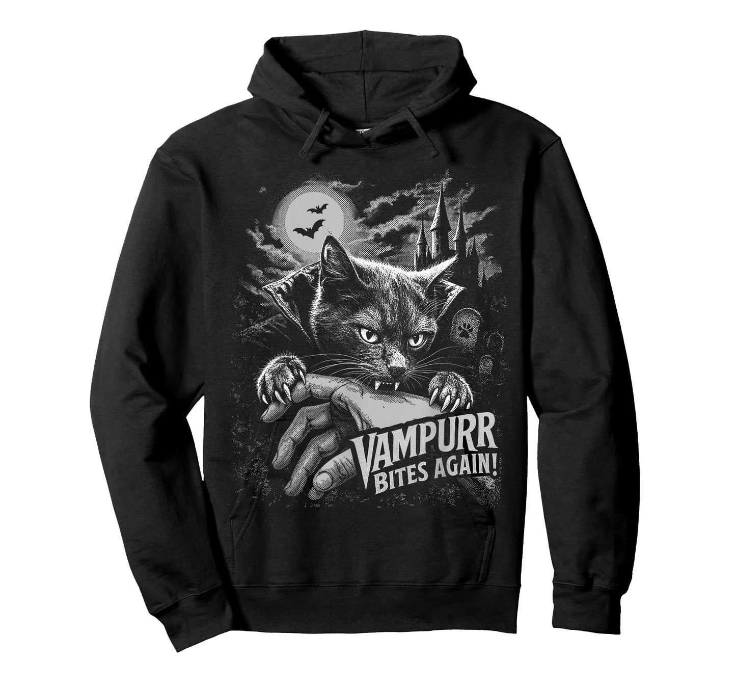 Funny Cat Vampurr Bites Again Halloween Vintage Graphic T-Shirt