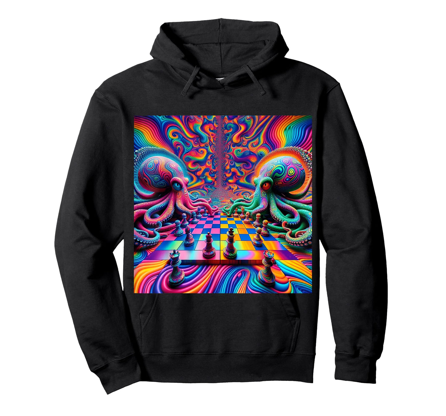 Trippy Octopus Alien Chess Battle EDM Music Rave Festival T-Shirt