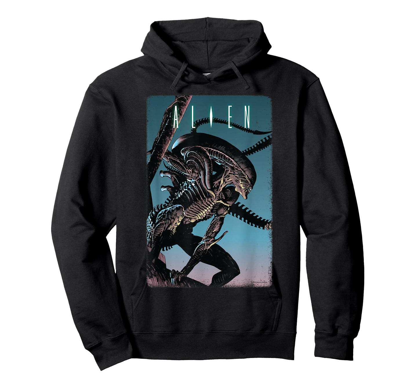 20th Century Fox Alien Xenomorph Illustrated Poster T-Shirt - Unisex-Adult, Classic Fit, Short Sleeve, Black